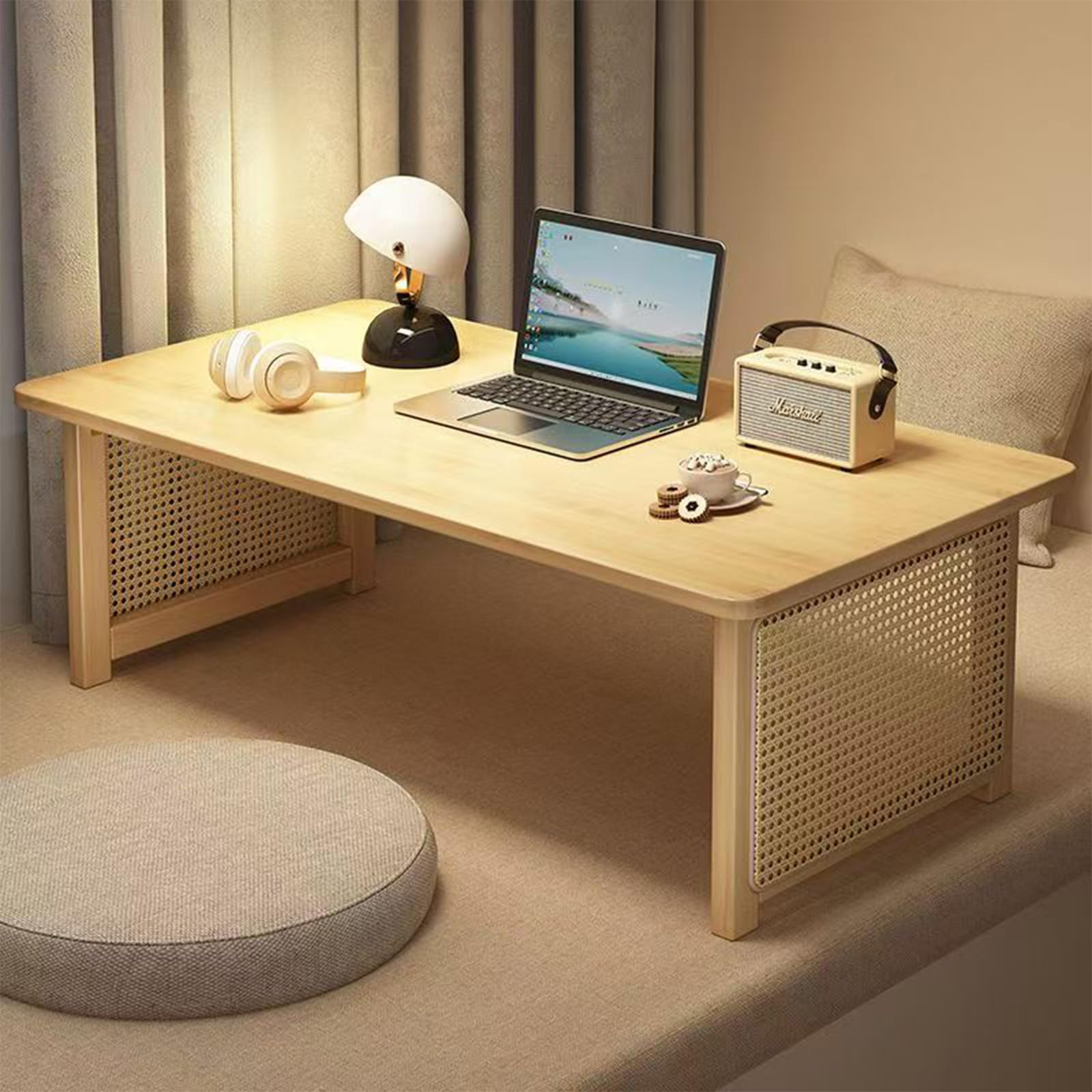 Japanese Floor Table Bamboo Folding Coffee Table Portable Solid Wood Japanese Coffee Table, No Assembly Japanese Dining Table for Sitting on The Floor, Easy Storage(39.4 * 18.9 * 13.8in.)