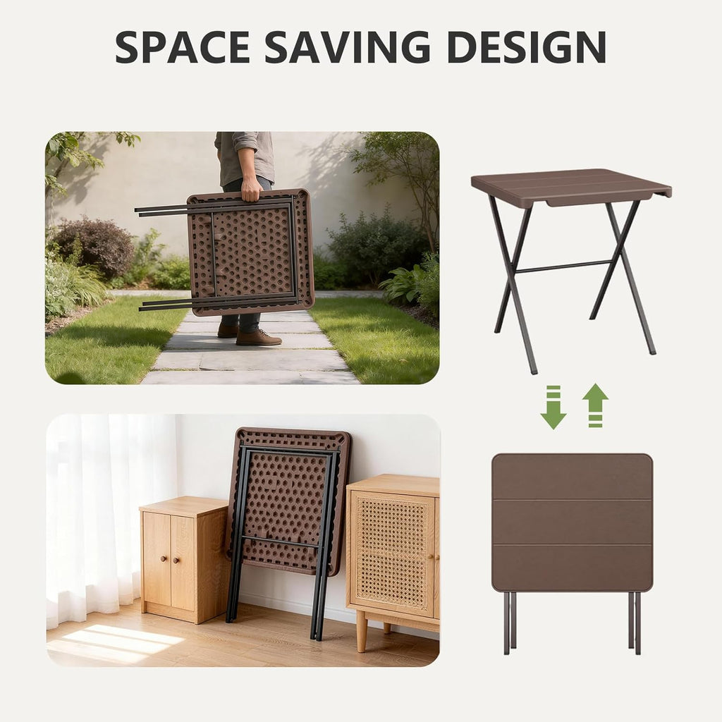 Folding Table, Portable Square Foldable Table No Assembly, Heavy Duty Steel Frame Indoor Outdoor Camping Patio Table with 400 LBS Capacity, Picnic Card Table for Backyard, RV, Small Spaces