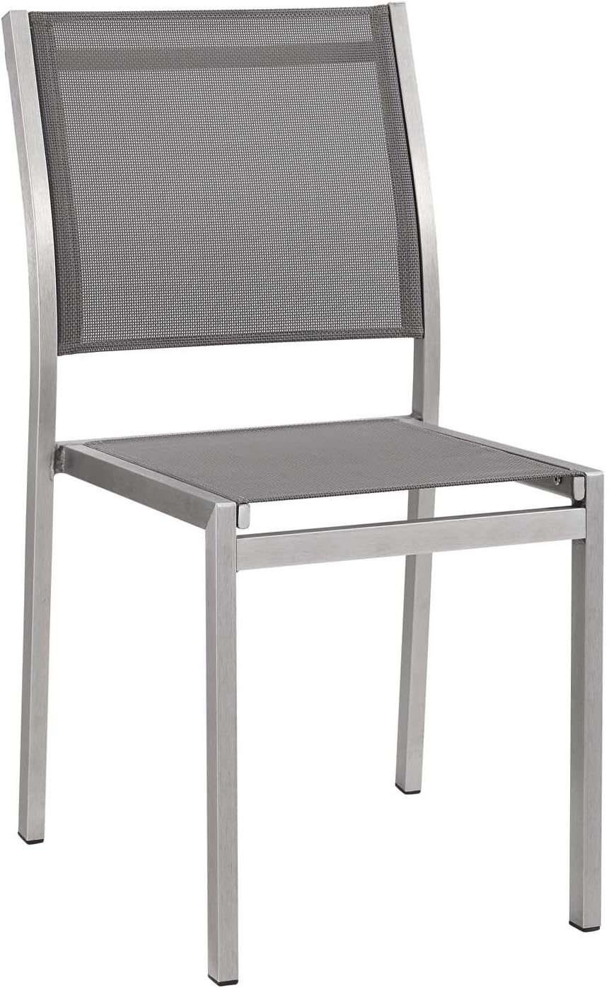 Modway Shore Aluminum Mesh Outdoor Patio Dining Accent Side Chair in Silver Gray