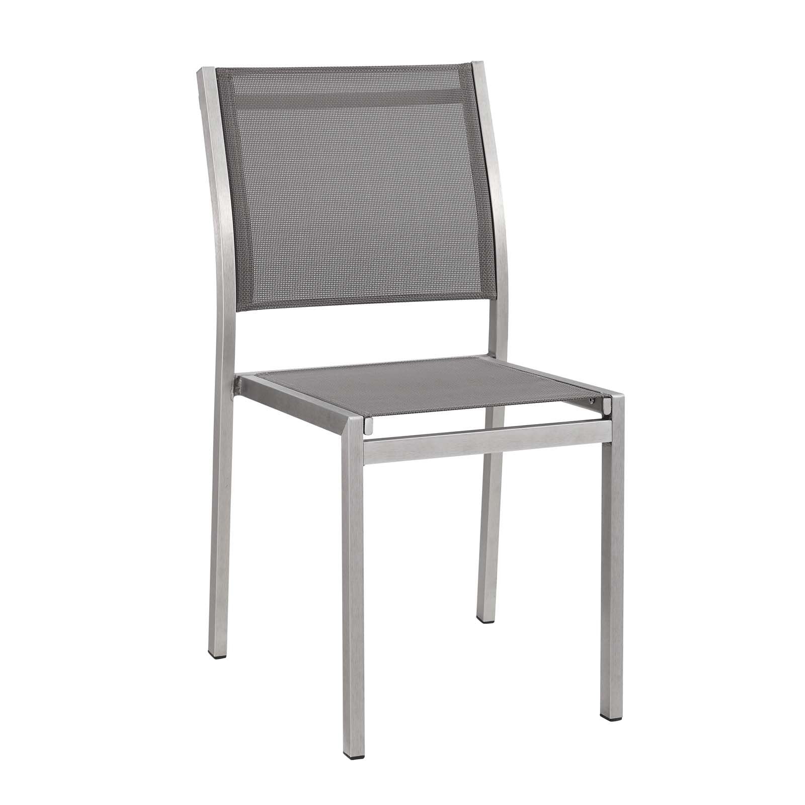 Modway Shore Aluminum Mesh Outdoor Patio Dining Accent Side Chair in Silver Gray