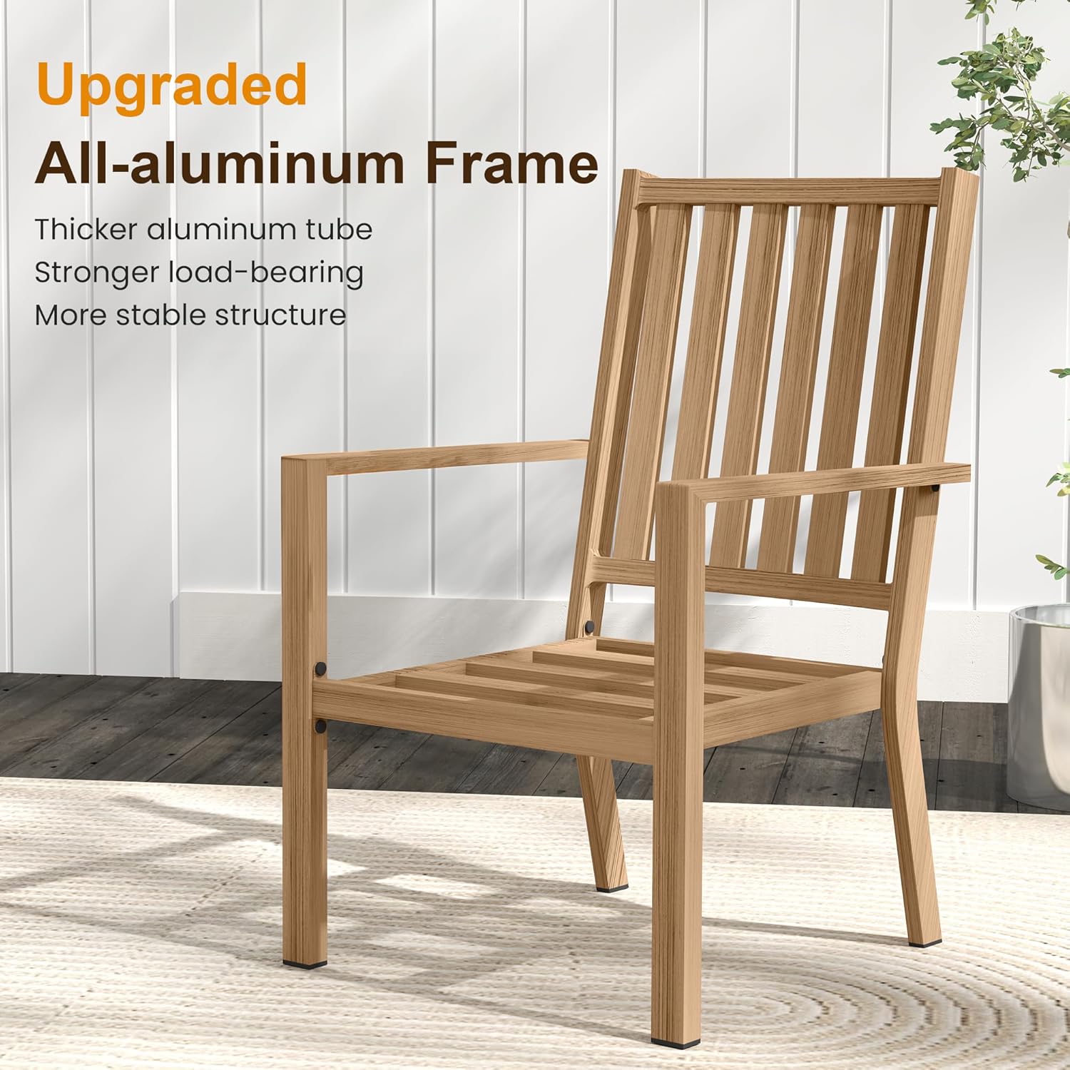 FansaFurn Patio Dining Chairs Set of 4, Aluminum Outdoor Patio Chairs with Waterproof Cushions, Metal Outdoor Patio Furniture Set for Porch, Balcony, Deck, Backyard, Brown