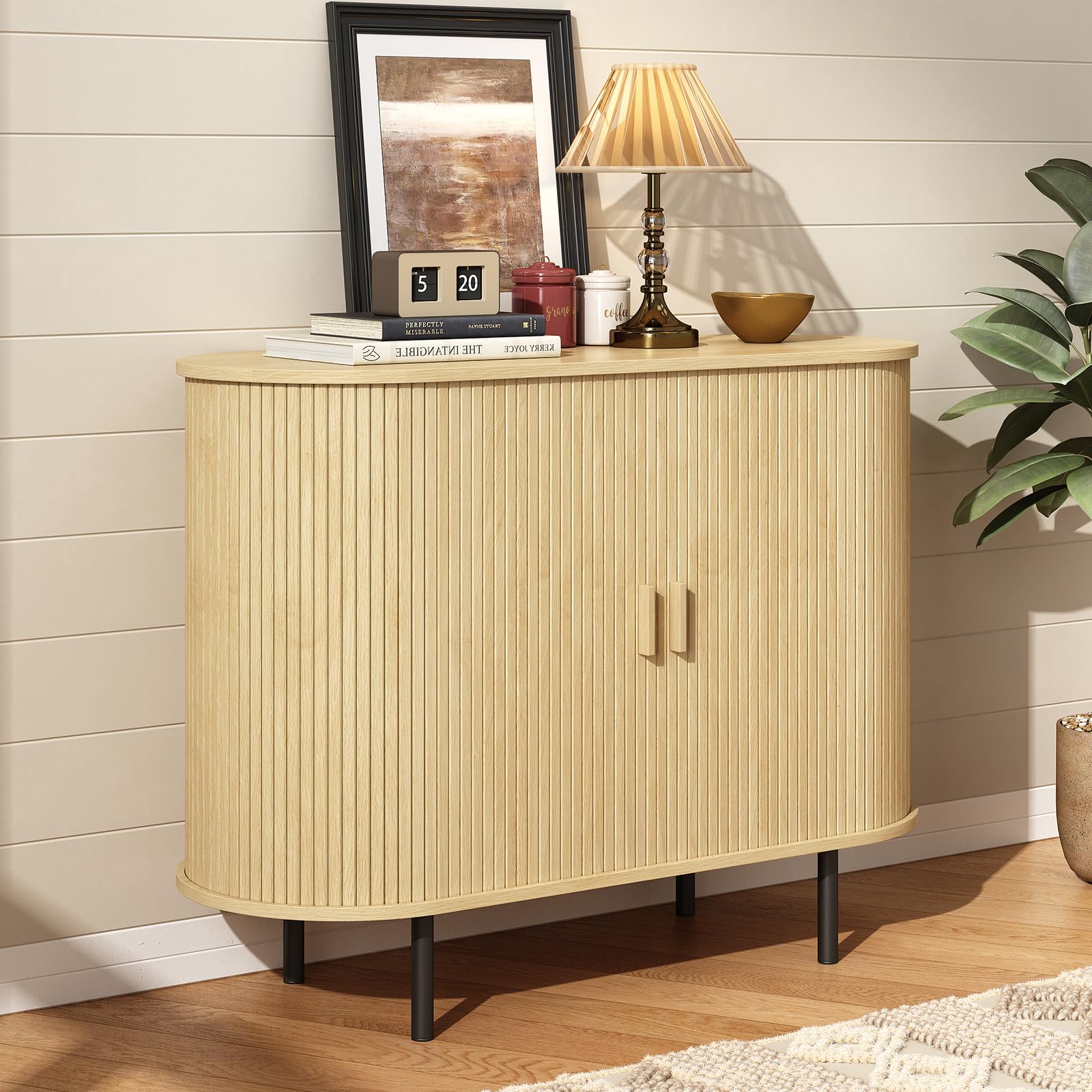ONBRILL 40" Sideboard Buffet Cabinet with Storage, Storage Cabinet with Sliding Door & Adjustable Shelf, Modern Accent Coffee Bar Console Table for Kitchen, Entryway, Walnut