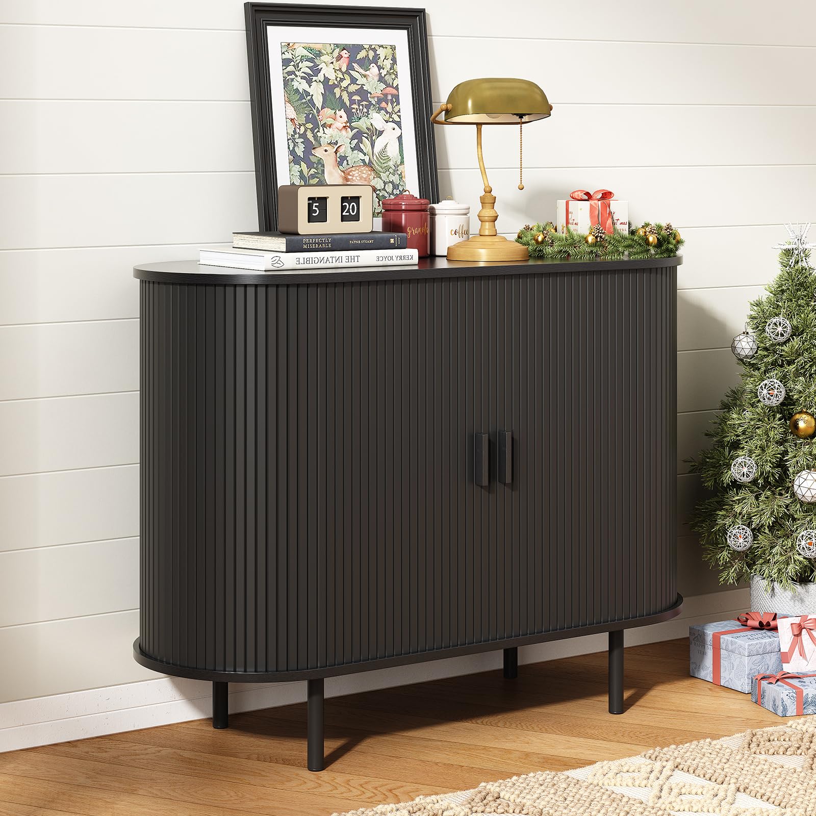ONBRILL 40" Sideboard Buffet Cabinet with Storage, Storage Cabinet with Sliding Door & Adjustable Shelf, Modern Accent Coffee Bar Console Table for Kitchen, Entryway, Walnut