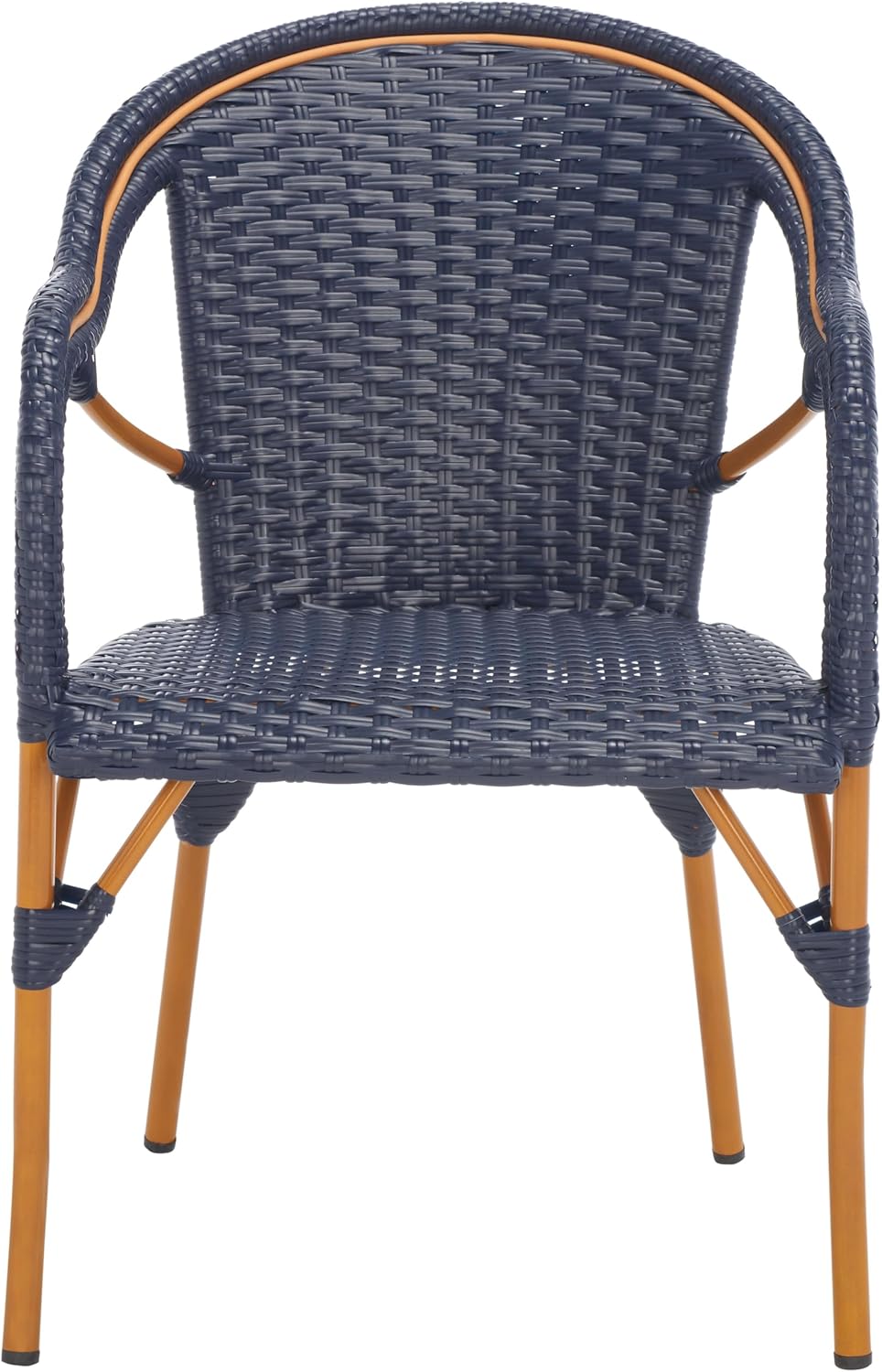 SAFAVIEH Outdoor - California Armchair Set of 2 - Navy - Faux Wicker & Aluminum Frame - Woven Bistro Design with Arms - Ideal for Patio, Deck, Sunroom, Dining Area, 17.3" Seat Height (PAT7531B-SET2)