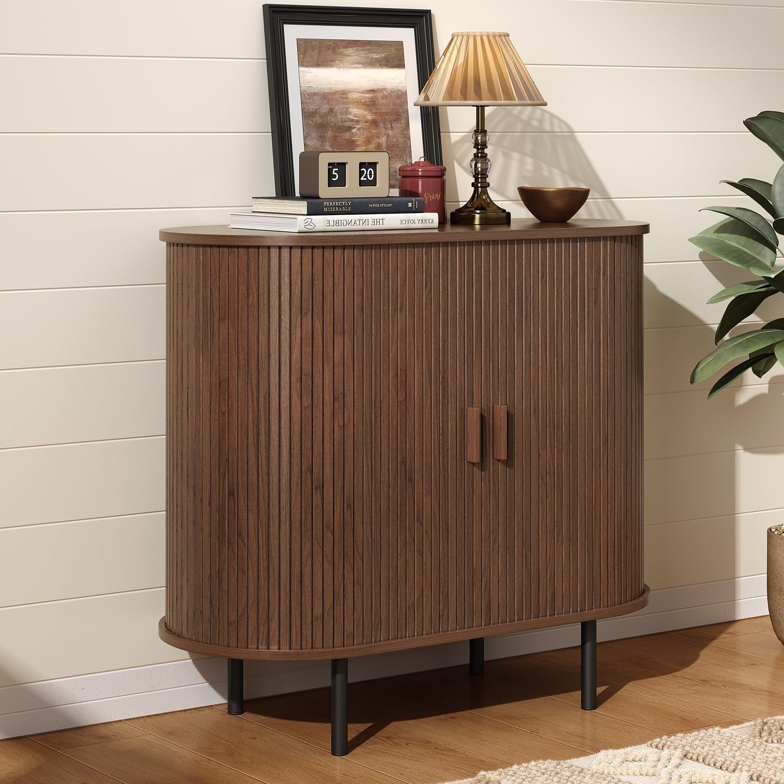 ONBRILL 40" Sideboard Buffet Cabinet with Storage, Storage Cabinet with Sliding Door & Adjustable Shelf, Modern Accent Coffee Bar Console Table for Kitchen, Entryway, Walnut