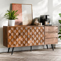 Bme Sideboard Georgina Solid Wood 2 Doors & 3 Drawers, 61'' Mid Century Modern Cabinet with Geometric Pattern for Kitchen, Dining, Living Room