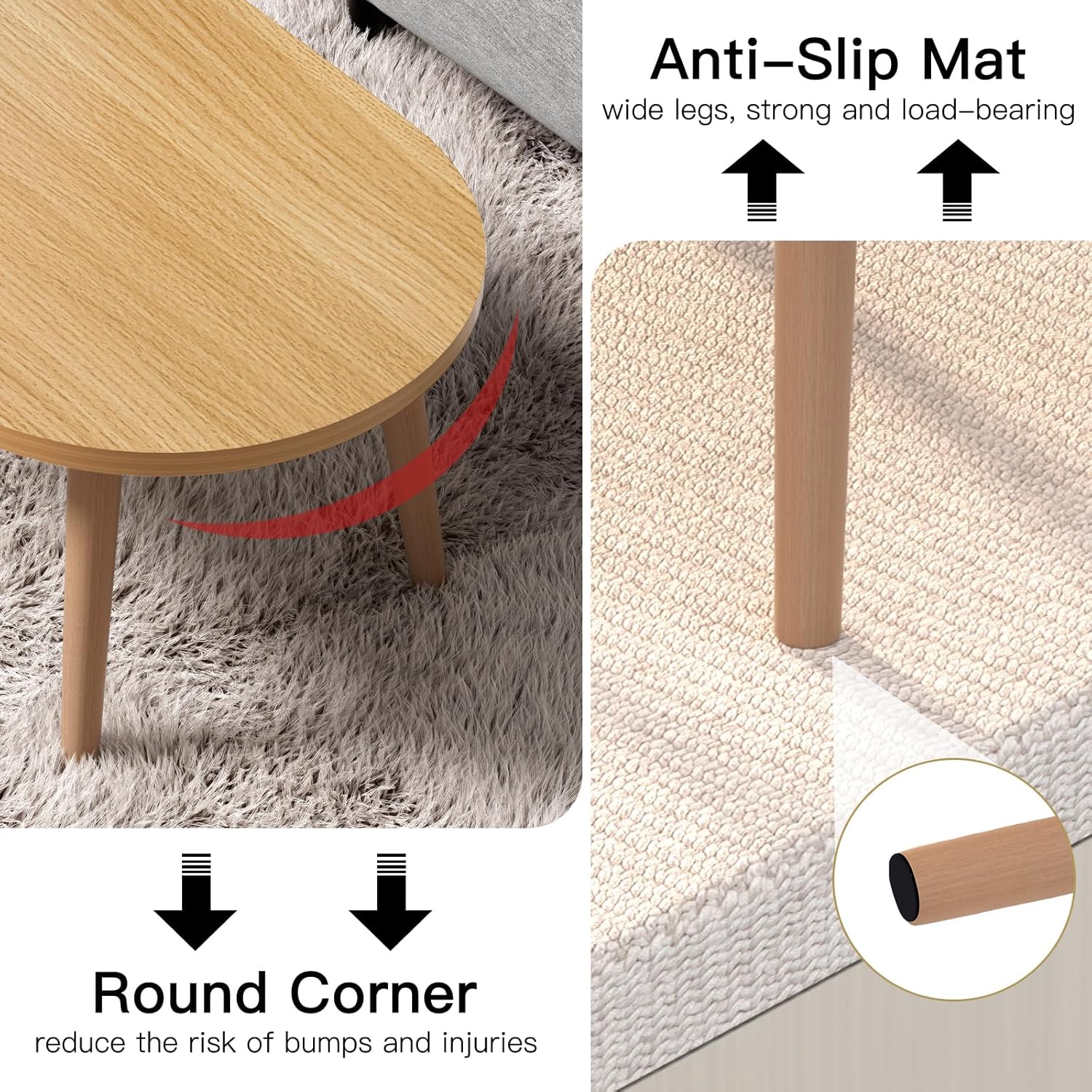 FAMIDGE Coffee Table, 23.6" Small Oval Coffee Tables for Small Space with 4 Solid Wood Leg, Floor Table Desk for Sitting on The Floor, Side Table Japanese Low Table for Living Room Apartment, Brown