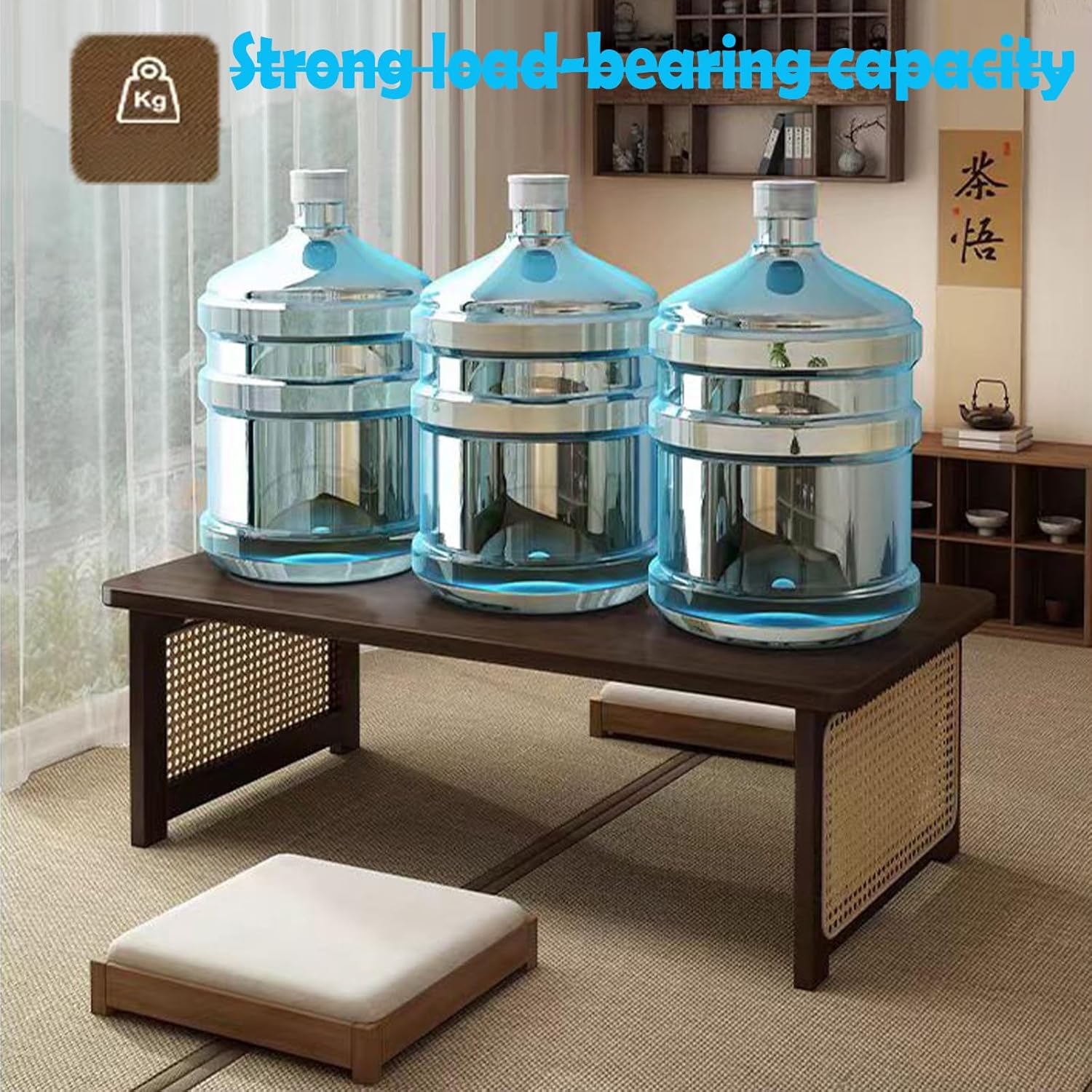 Japanese Floor Table Bamboo Folding Coffee Table Portable Solid Wood Japanese Coffee Table, No Assembly Japanese Dining Table for Sitting on The Floor, Easy Storage(39.4 * 18.9 * 13.8in.)
