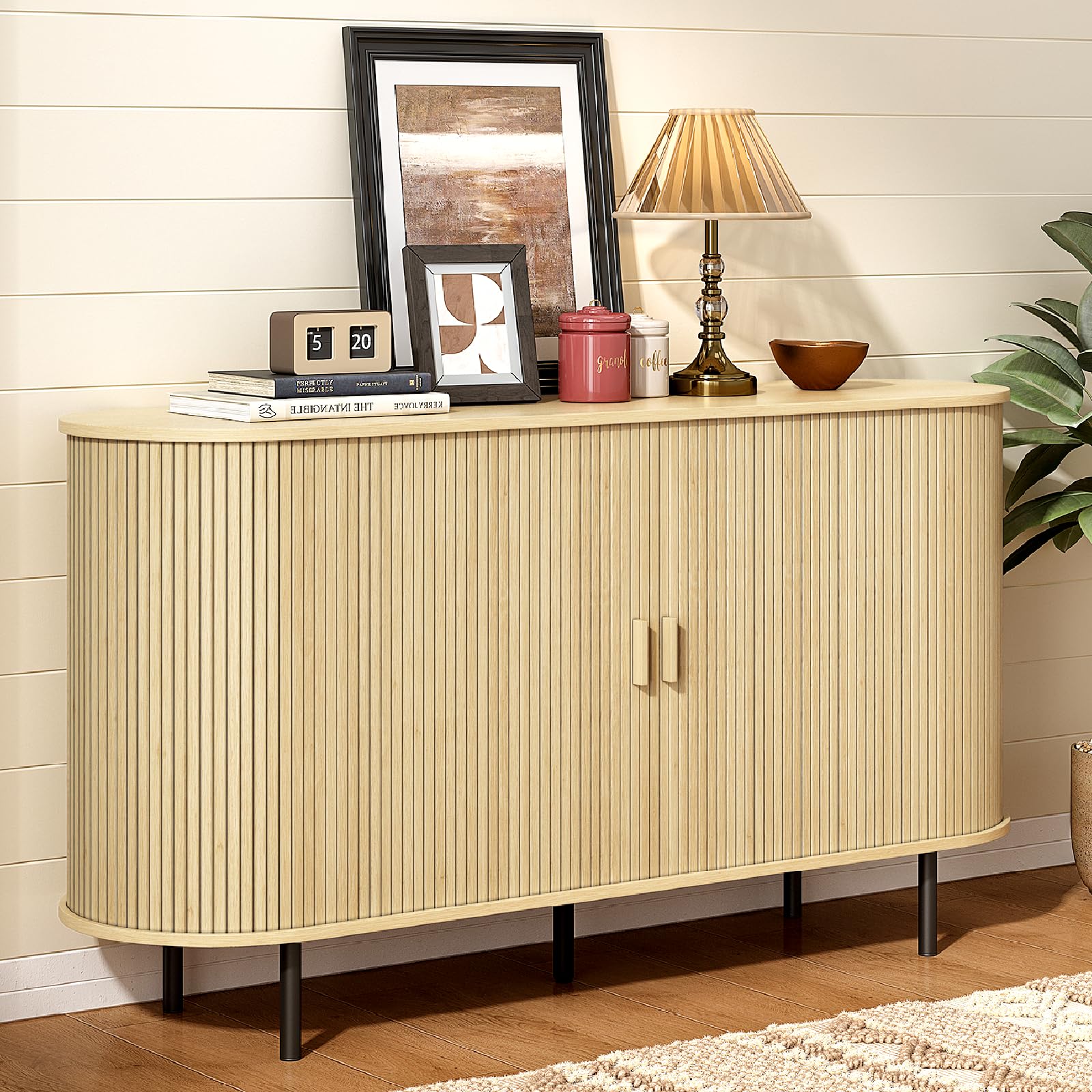 ONBRILL 40" Sideboard Buffet Cabinet with Storage, Storage Cabinet with Sliding Door & Adjustable Shelf, Modern Accent Coffee Bar Console Table for Kitchen, Entryway, Walnut