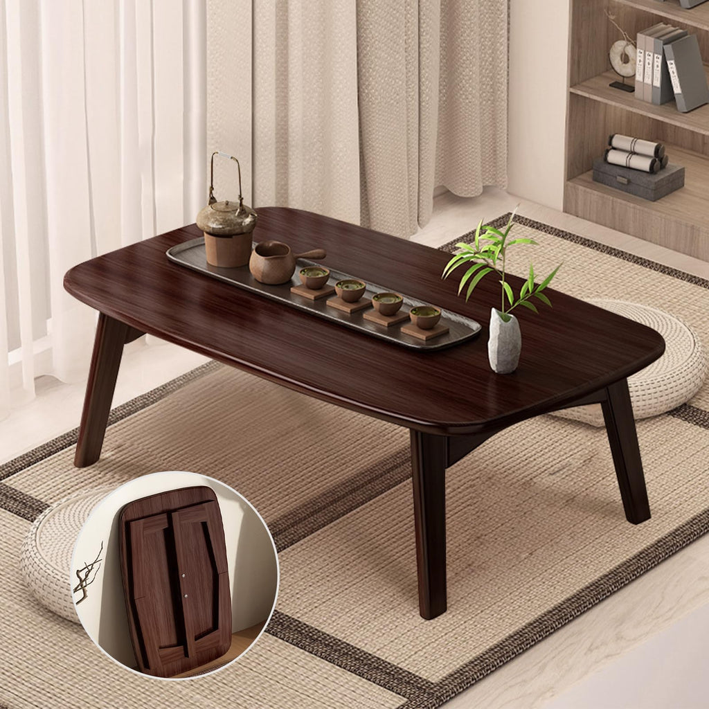 Japanese Floor Table Folding Bamboo Wood Coffee Table,Tatami Table for Sitting on The Floor Japanese Style Low Table (Original Wood, 31.49 * 15.74 * 13.78Inch)