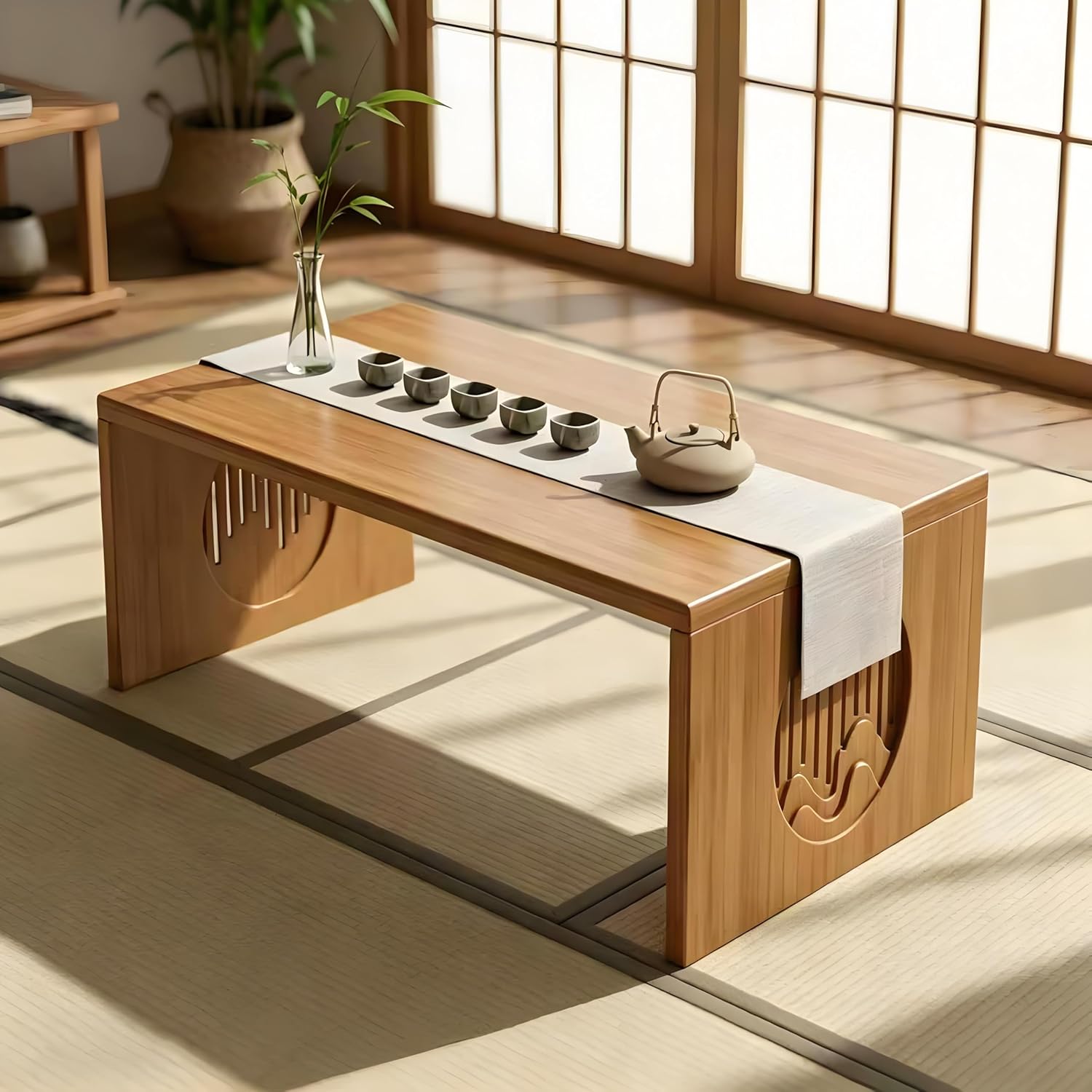 Japanese Folding Coffee Table, Low Coffee Table for Sitting on The Floor, Japanese Floor Table No Assembly Small Coffee Tables for Living Room Tatami Tea Room Dining Bedroom 31.5 Inch