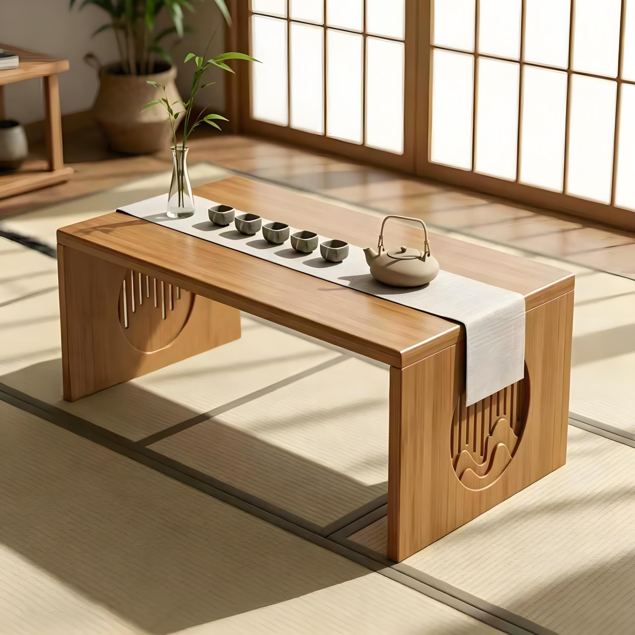 Japanese Folding Coffee Table, Low Coffee Table for Sitting on The Floor, Japanese Floor Table No Assembly Small Coffee Tables for Living Room Tatami Tea Room Dining Bedroom 31.5 Inch
