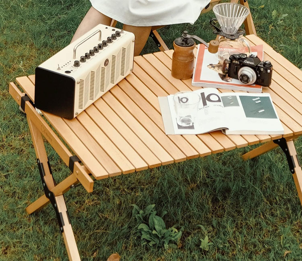 S'more Folding Picnic Table, Portable Camping Table with Carry Bag, Wood Outdoor Table for Picnic, Camping, Travel, Party, Beach, Garden, Patio, gailgating, BBQ,Easy to Assembly (M Size-90cm)