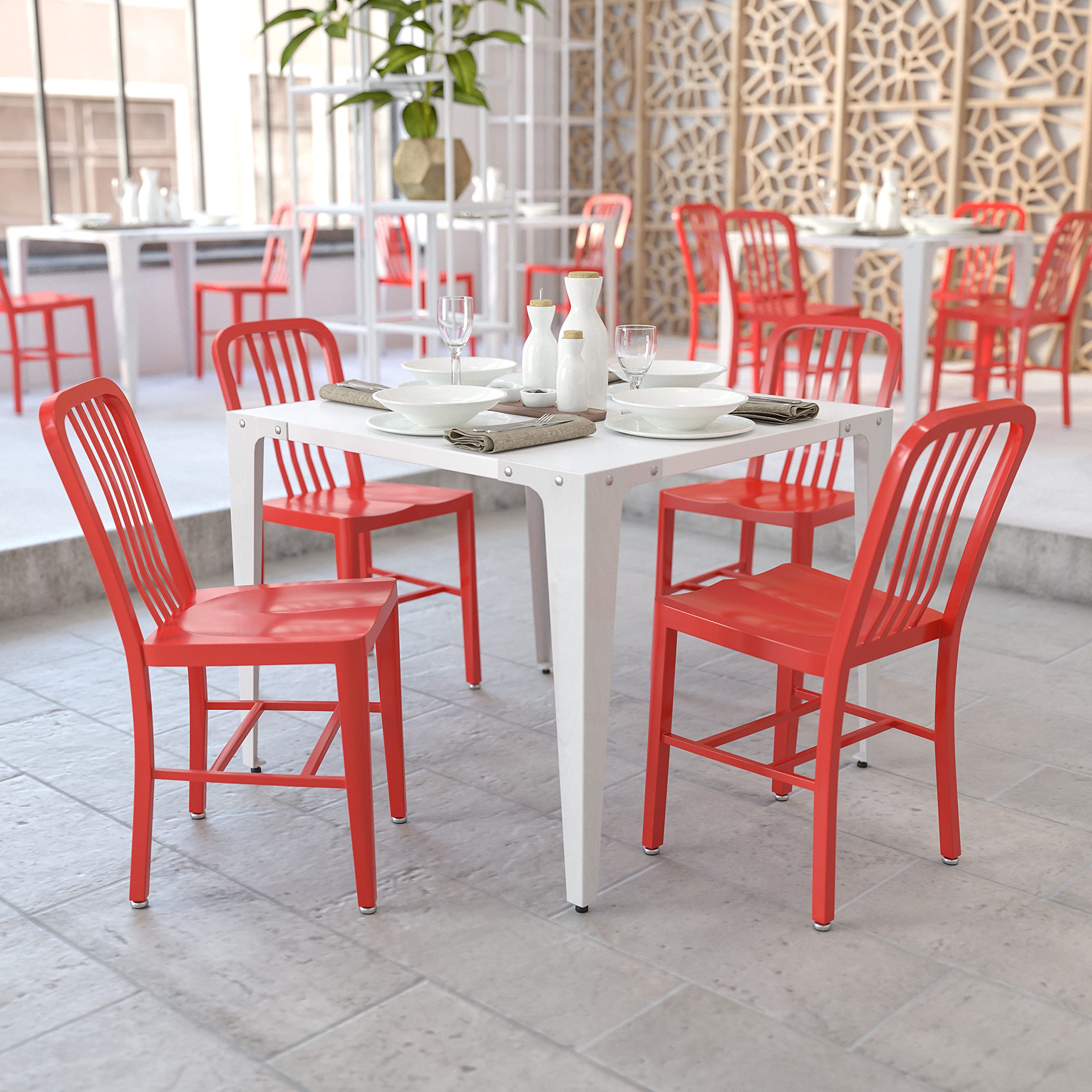 Flash Furniture Commercial Grade Silver Metal Indoor-Outdoor Chair
