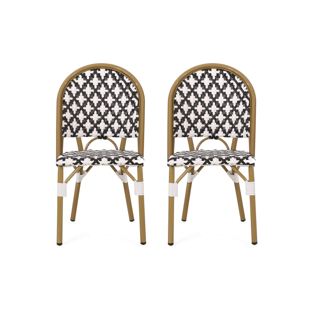 Christopher Knight Home Philomena Outdoor French Bistro Chair (Set of 2), Gray + White + Bamboo Print Finish