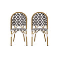 Christopher Knight Home Philomena Outdoor French Bistro Chair (Set of 2), Gray + White + Bamboo Print Finish