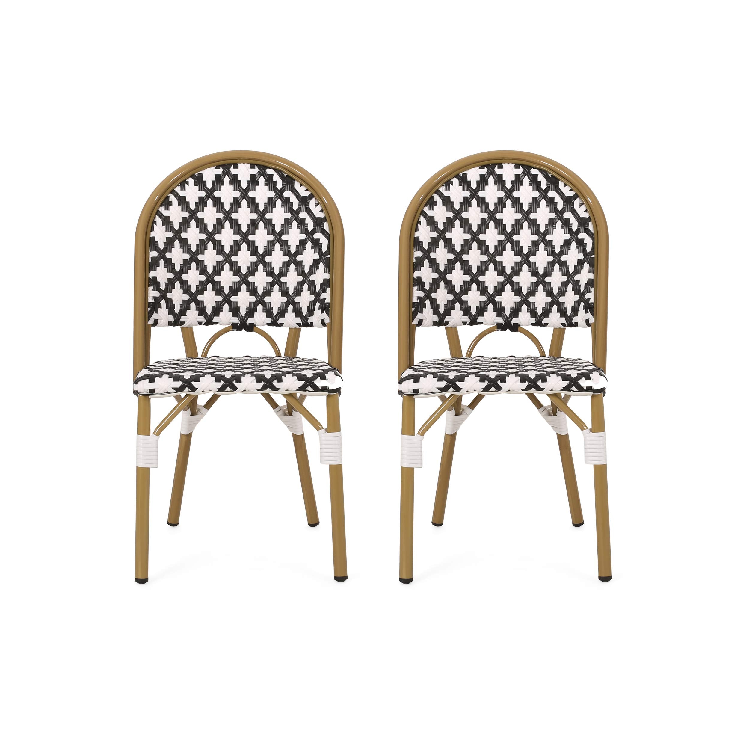 Christopher Knight Home Philomena Outdoor French Bistro Chair (Set of 2), Gray + White + Bamboo Print Finish