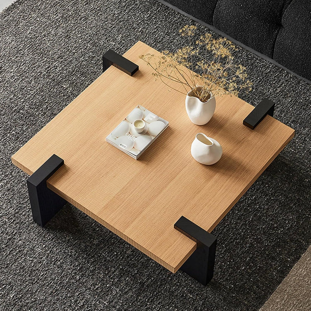 Japanese Tea Table Low Table Solid Wood Low Floor Table Modern Coffee Table for Living Room Dining Room Office Tatami Home Decoration,Natural-31.5" x 31.5" x 14.6"