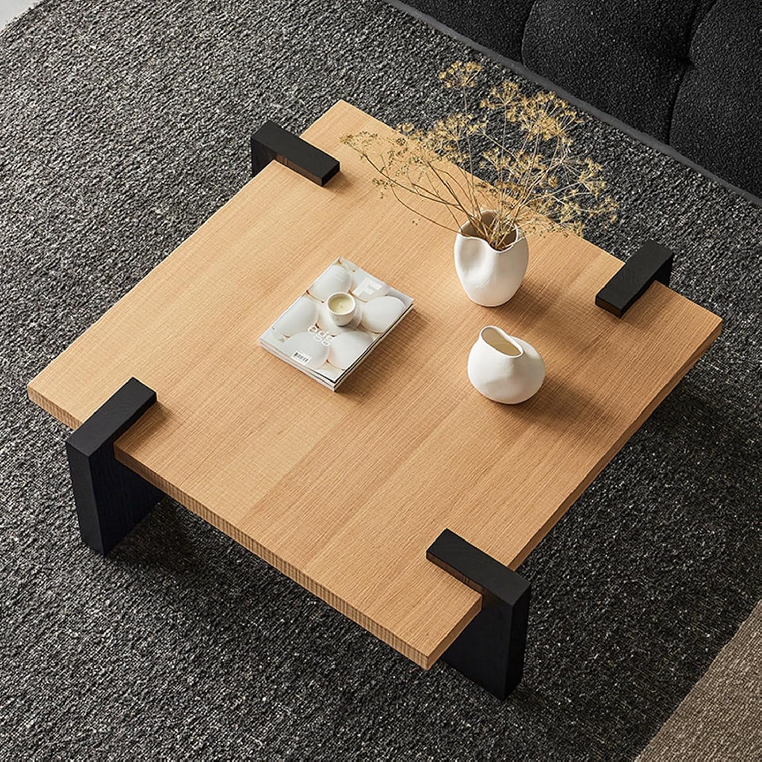 Japanese Tea Table Low Table Solid Wood Low Floor Table Modern Coffee Table for Living Room Dining Room Office Tatami Home Decoration,Natural-31.5" x 31.5" x 14.6"