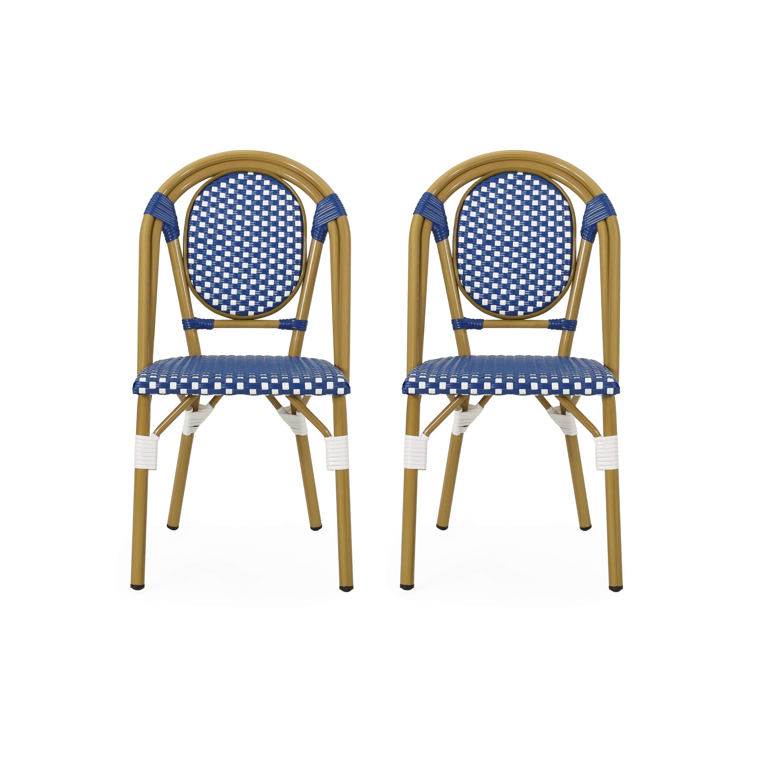 Christopher Knight Home Philomena Outdoor French Bistro Chair (Set of 2), Gray + White + Bamboo Print Finish