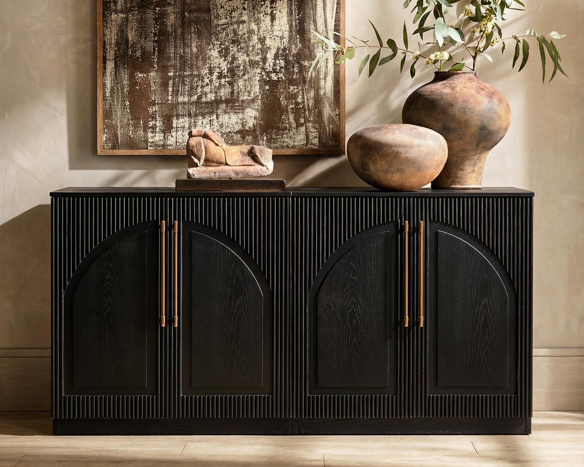 Morden Fort Handmade Fluted Arched Cabinet, Luxury Accent Cabinet with Adjustable Shelves, Durable Wood Modern Sideboard Buffet Credenza for Living Room Dining Room Entryway Bathroom White 31''
