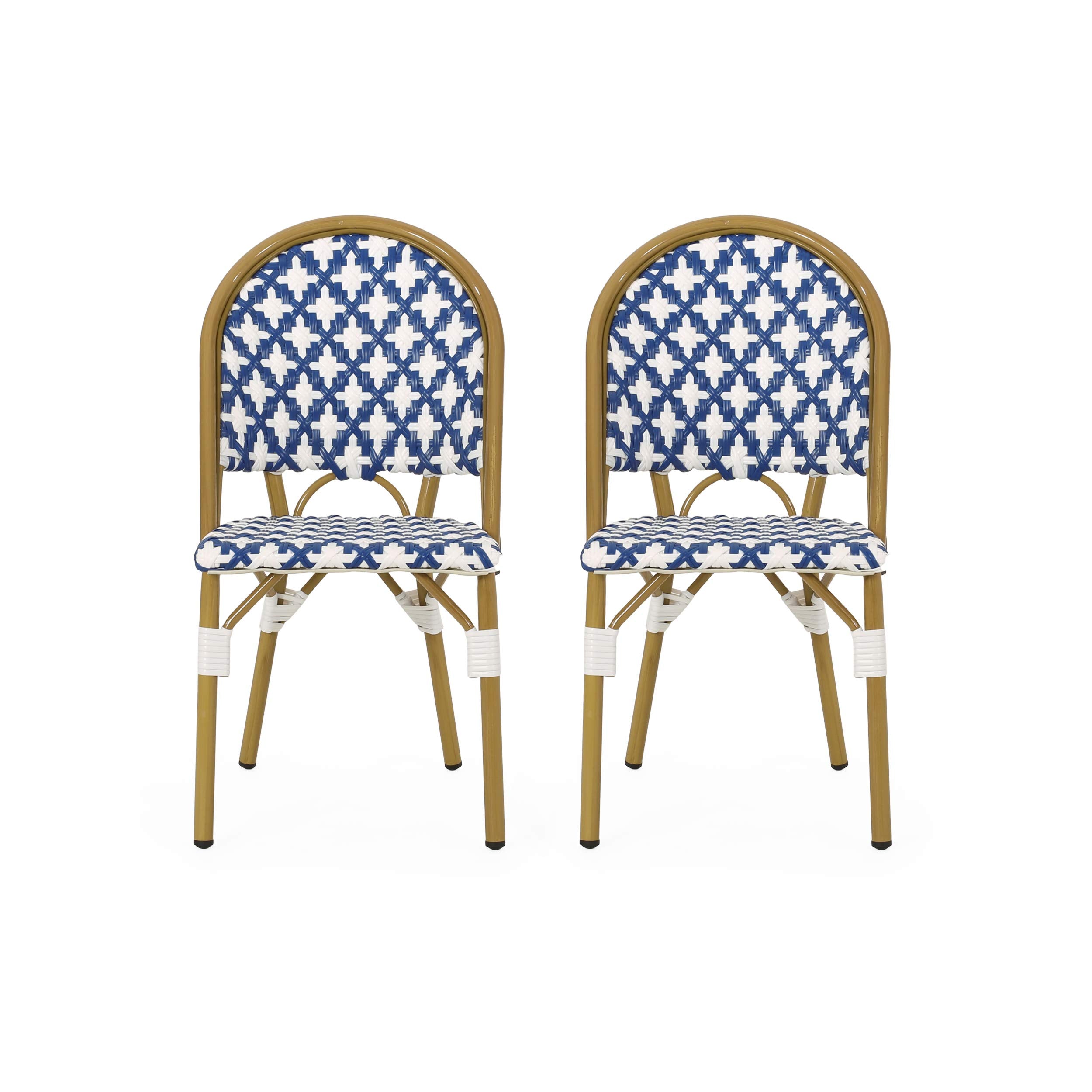 Christopher Knight Home Philomena Outdoor French Bistro Chair (Set of 2), Gray + White + Bamboo Print Finish