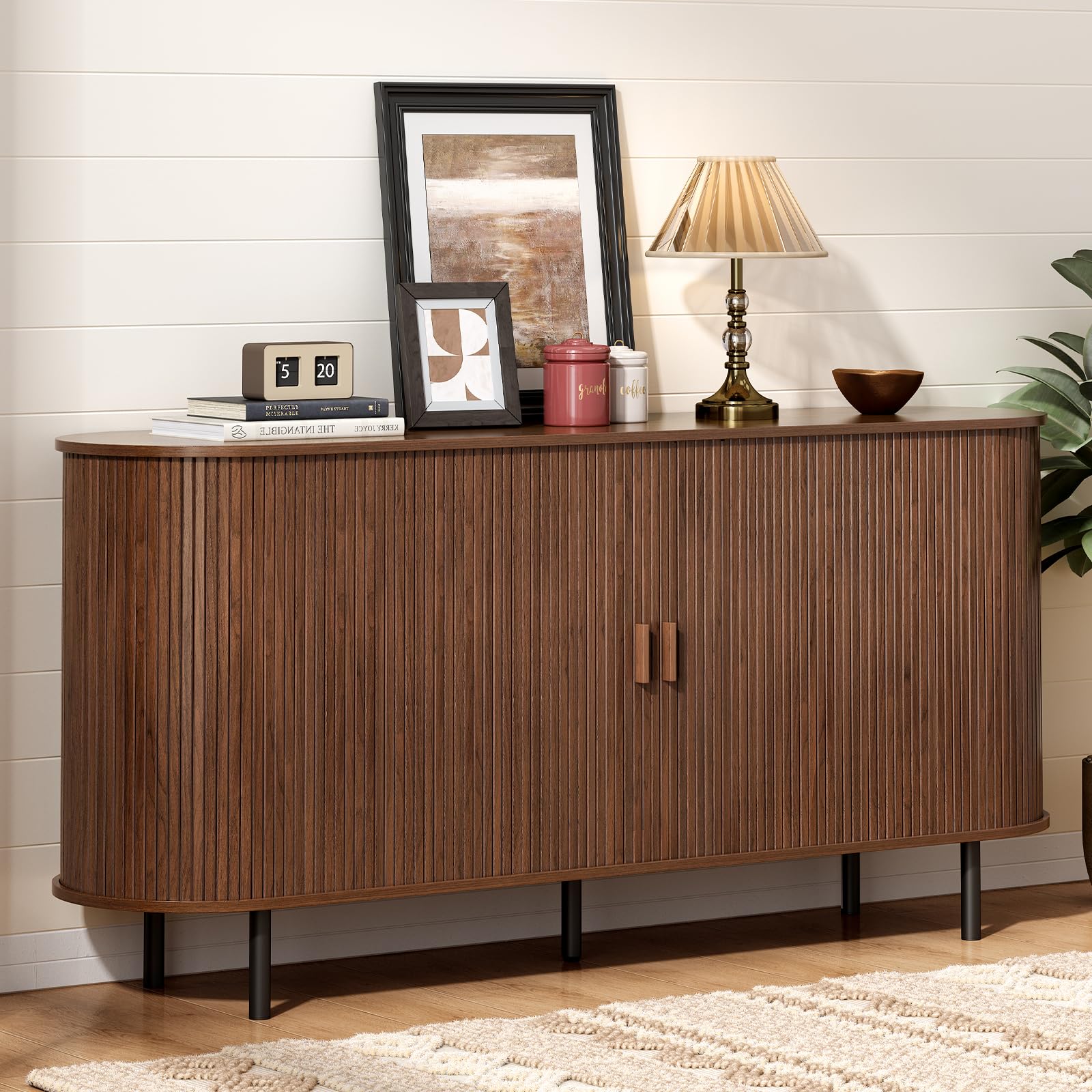 ONBRILL 40" Sideboard Buffet Cabinet with Storage, Storage Cabinet with Sliding Door & Adjustable Shelf, Modern Accent Coffee Bar Console Table for Kitchen, Entryway, Walnut