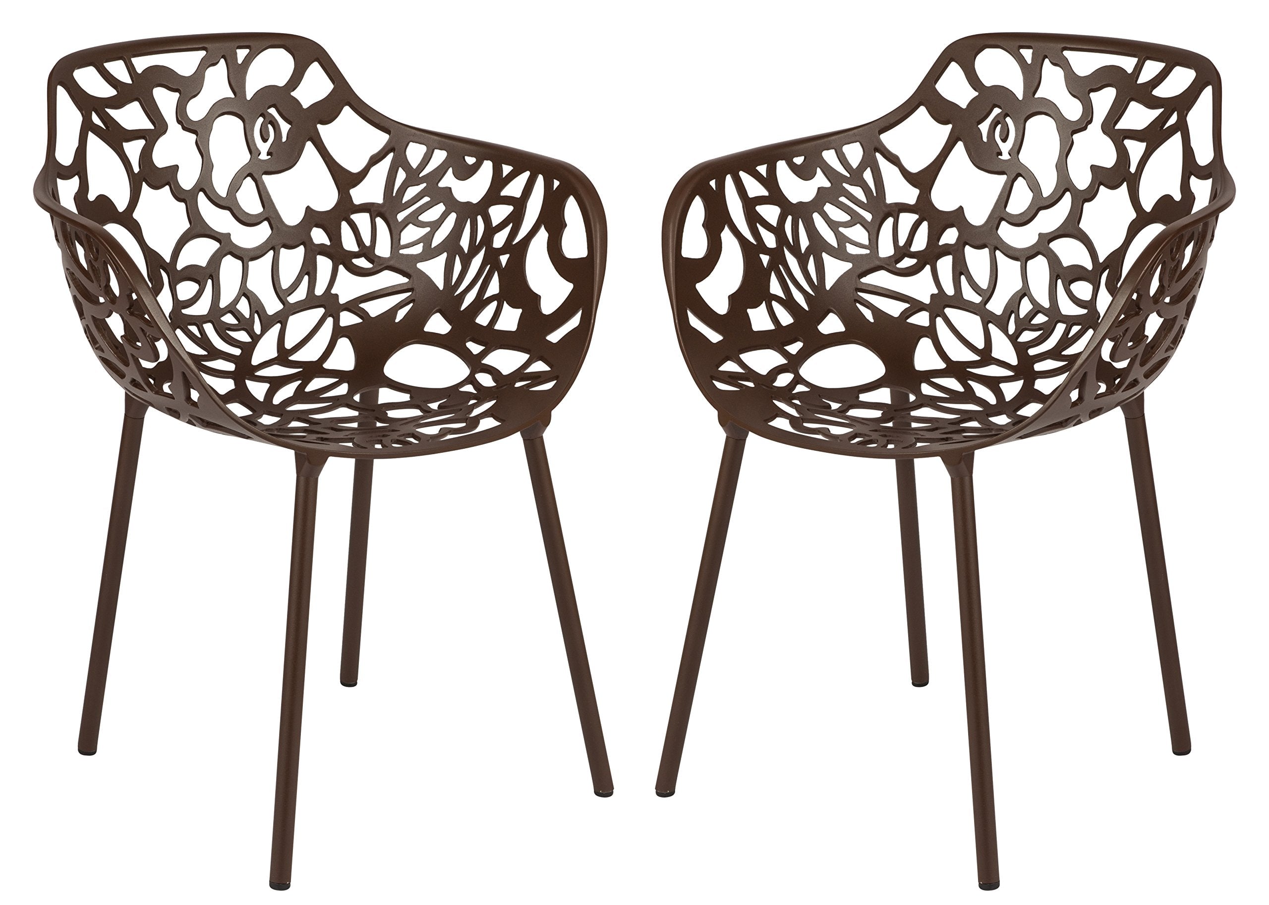 LeisureMod Forest Dining Arm Chair, Aluminum Indoor and Outdoor Stackable Patio Accent Chair for Dining Room, Living Room, and Poolside Devon Collection