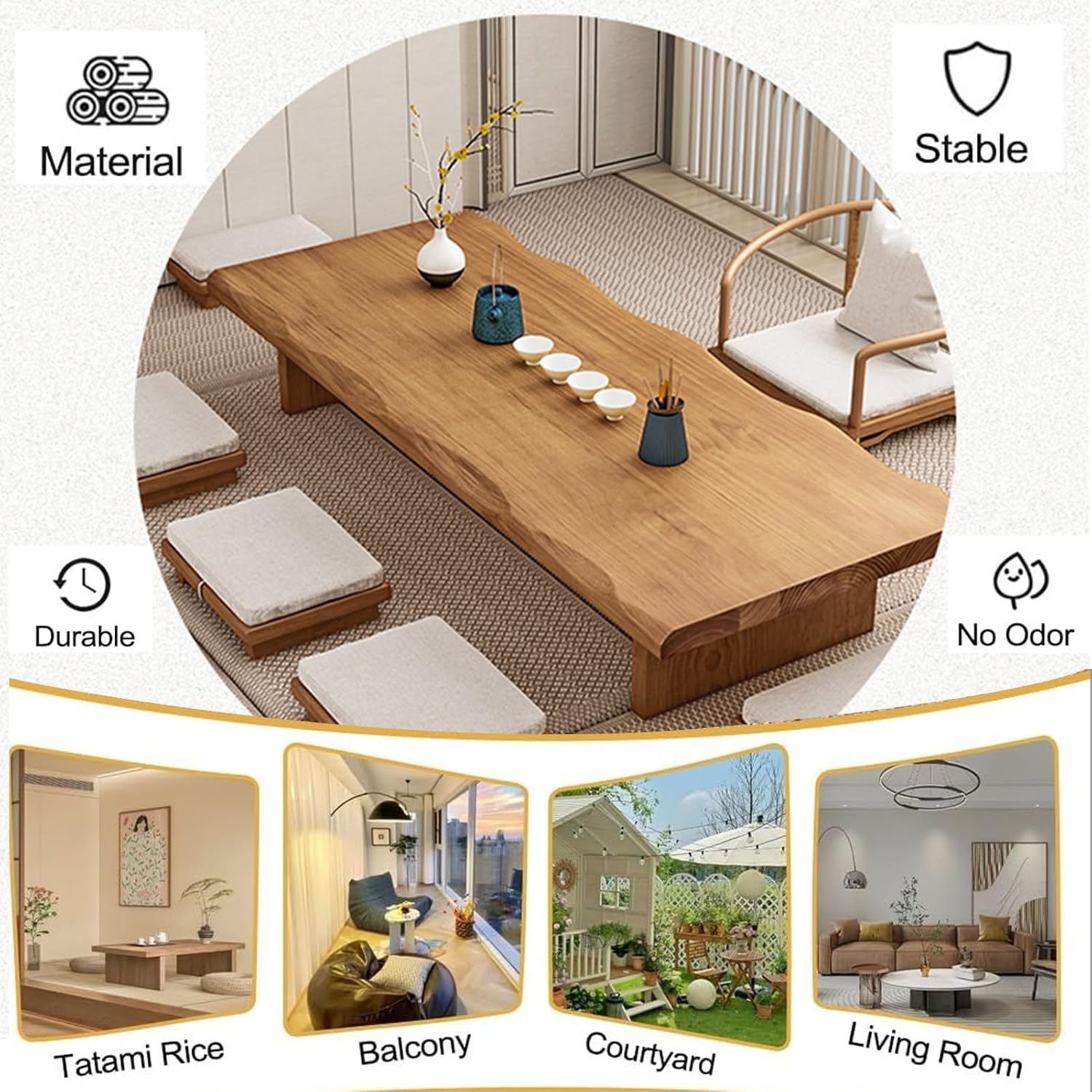 Solid Wood Japanese Low Floor Table Meditation Floor Sitting Altar Table for Living/Tea/Reception Room(Brown,55.1x23.6x13.7in)