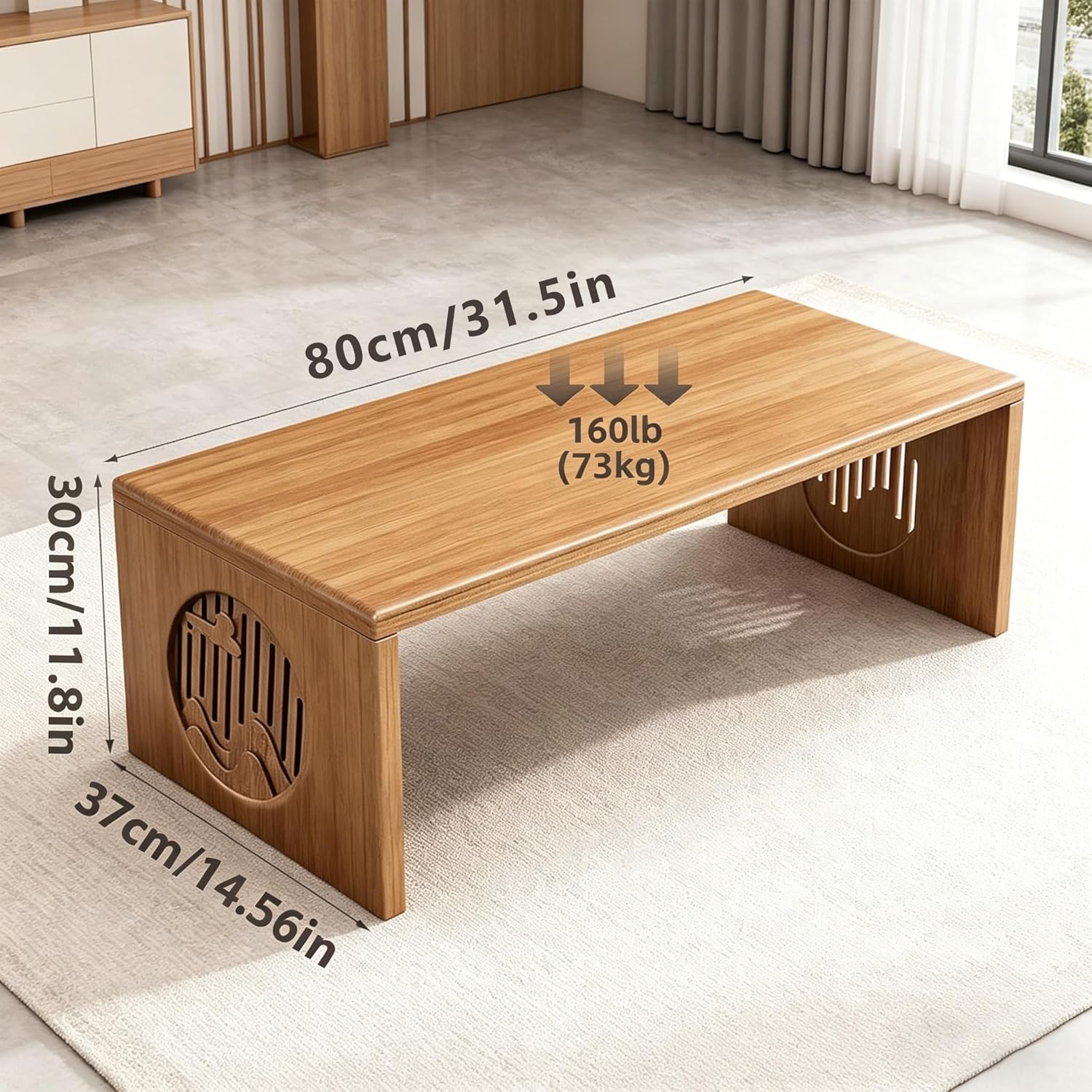 Japanese Folding Coffee Table, Low Coffee Table for Sitting on The Floor, Japanese Floor Table No Assembly Small Coffee Tables for Living Room Tatami Tea Room Dining Bedroom 31.5 Inch
