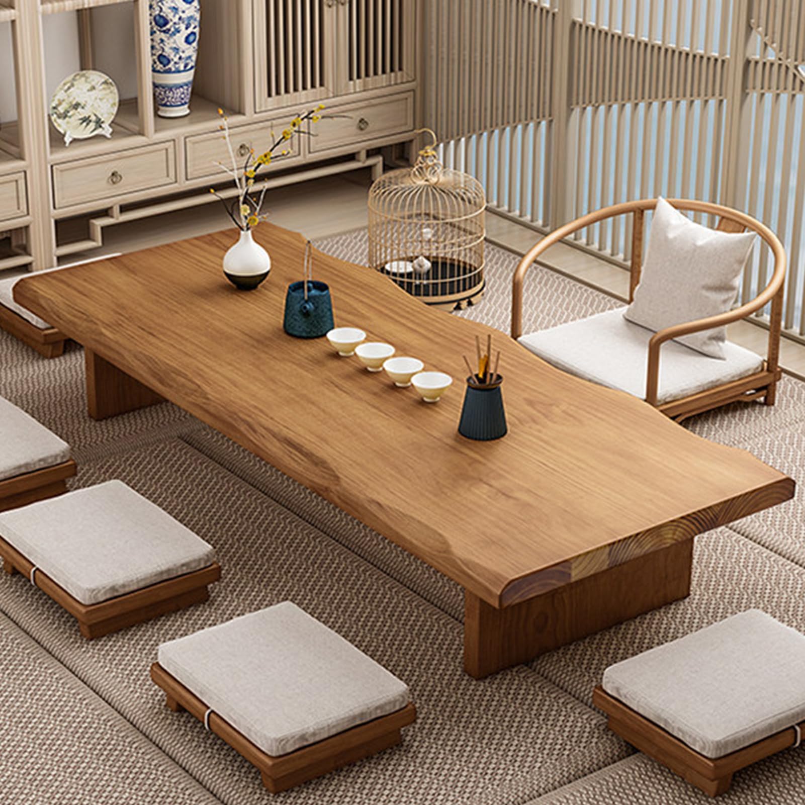 Solid Wood Japanese Low Floor Table Meditation Floor Sitting Altar Table for Living/Tea/Reception Room(Brown,55.1x23.6x13.7in)