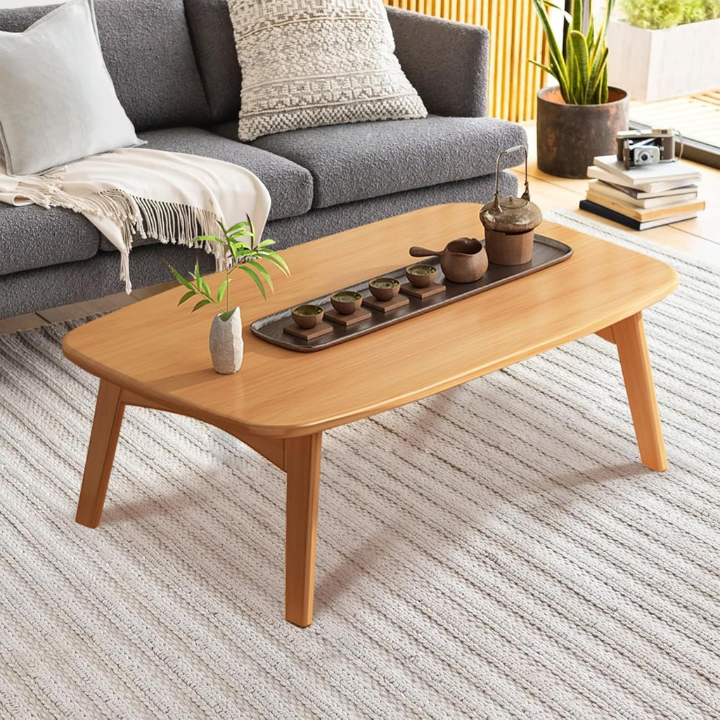 Japanese Floor Table Folding Bamboo Wood Coffee Table,Tatami Table for Sitting on The Floor Japanese Style Low Table (Original Wood, 31.49 * 15.74 * 13.78Inch)