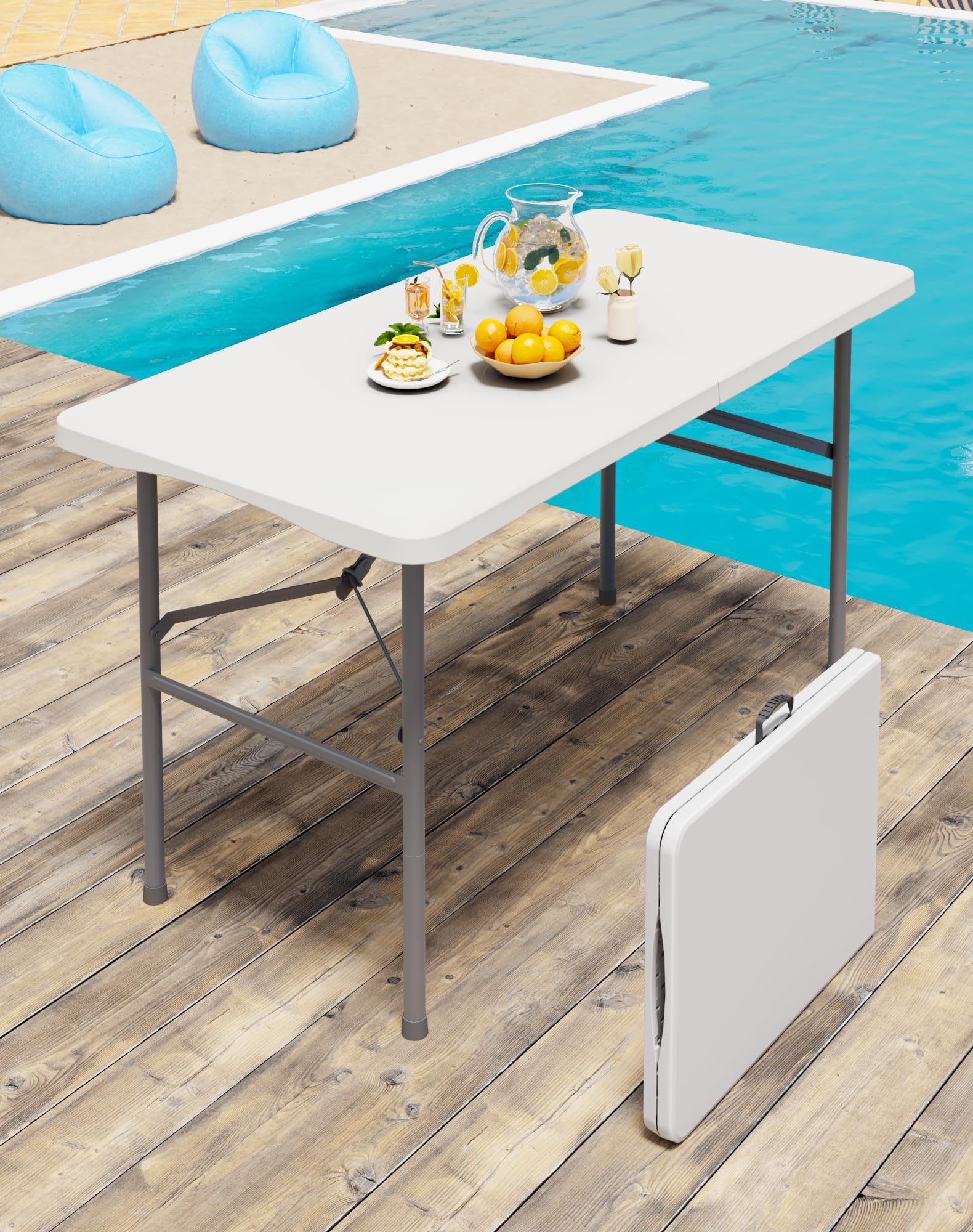 6FT Black Folding Table for Outdoor, 6 Foot Picnic Tables No Assembly Required Portable, Black Foldable Table for Camping, Parties, Meeting, Events, Wedding, BBQ, with Carrying Handle