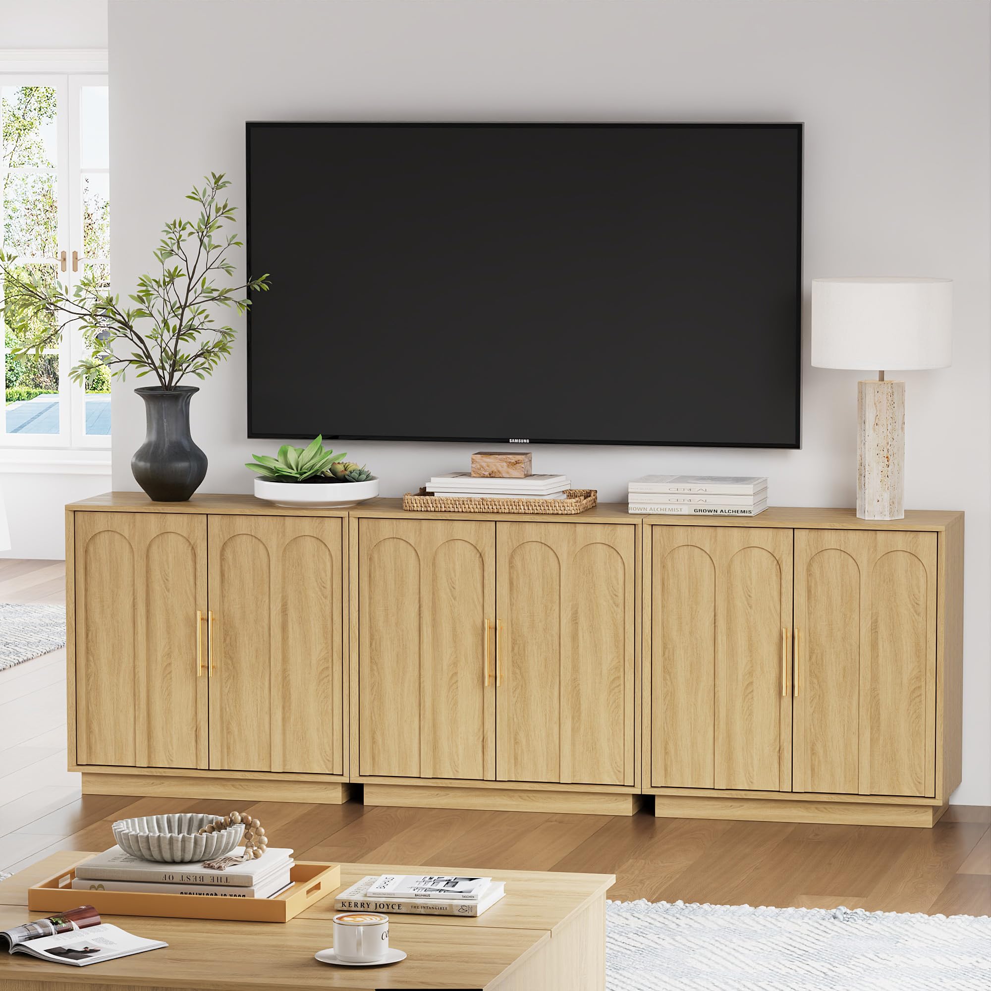 FORTUNETEC Sideboard Buffet Cabinet with Storage, Modern Accent Cabinet with Arched Doors & Shelf, 31.5" Modular Media Console, Minimalist Credenza for Living Room Kitchen Dining Room Entryway, Black