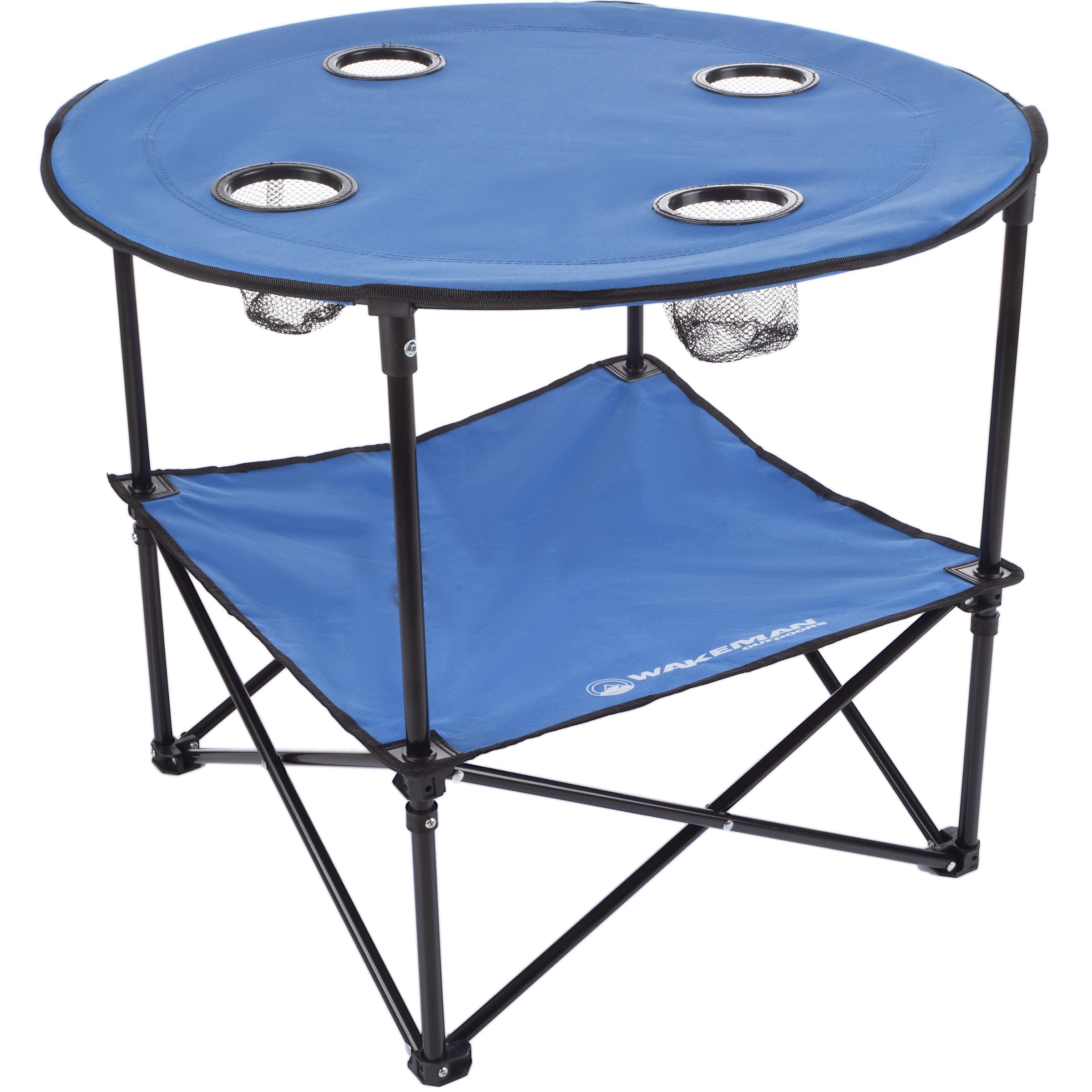 Camping Table - 2-Tier Folding Table with 4 Cupholders and Carry Bag for Picnic, Tailgate, Beach, or Camp - Camping Gear by Wakeman Outdoors (Black)