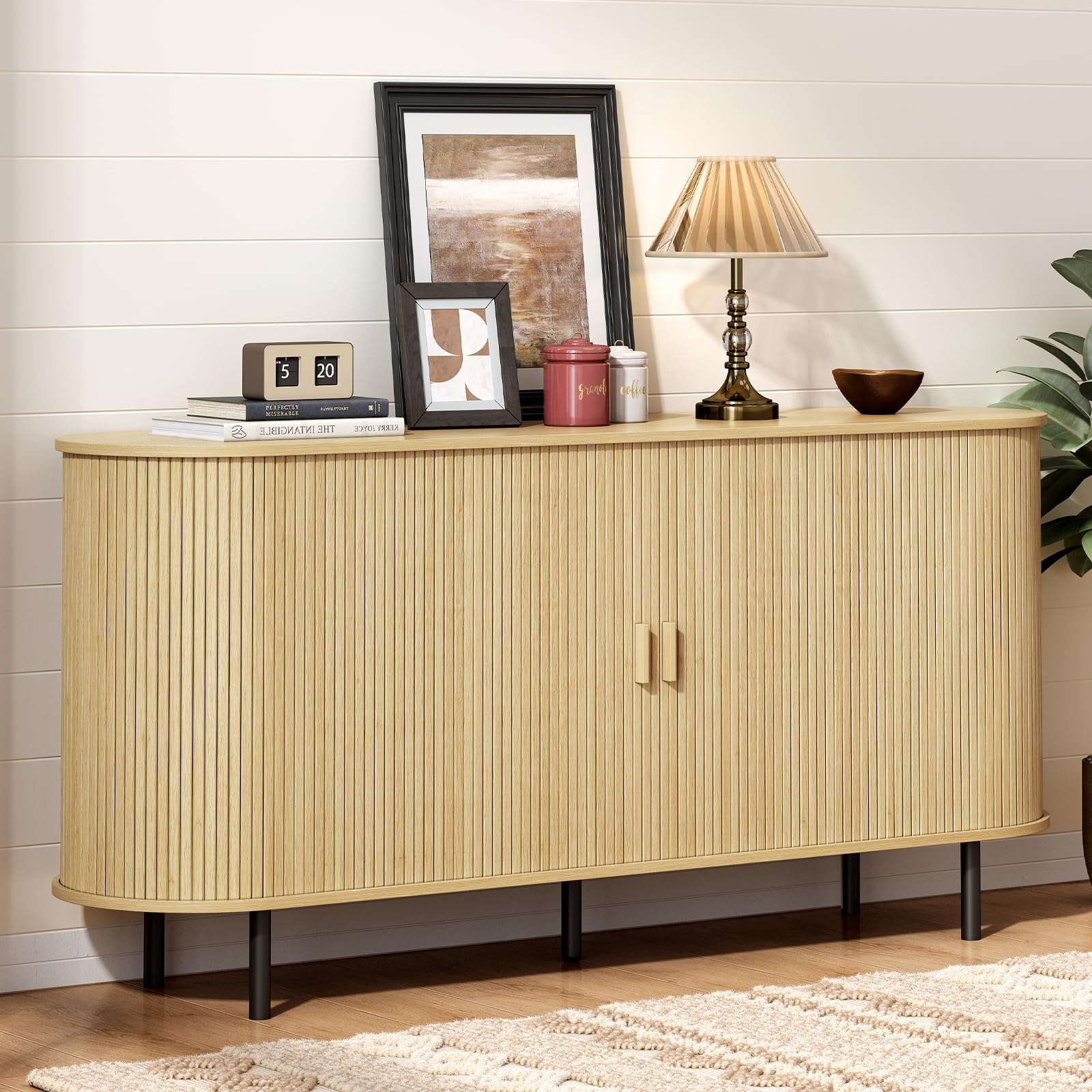 ONBRILL 40" Sideboard Buffet Cabinet with Storage, Storage Cabinet with Sliding Door & Adjustable Shelf, Modern Accent Coffee Bar Console Table for Kitchen, Entryway, Walnut