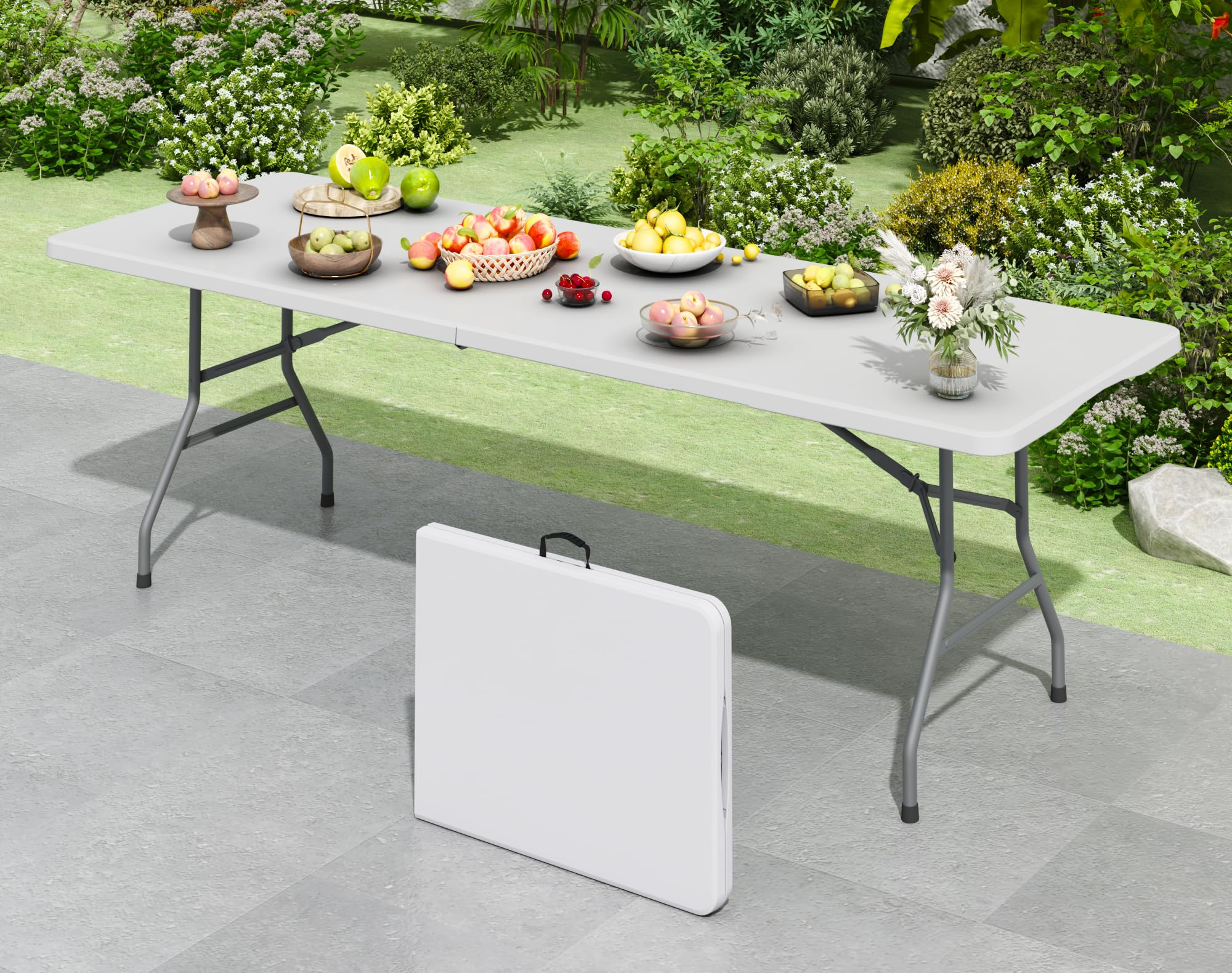 6FT Black Folding Table for Outdoor, 6 Foot Picnic Tables No Assembly Required Portable, Black Foldable Table for Camping, Parties, Meeting, Events, Wedding, BBQ, with Carrying Handle