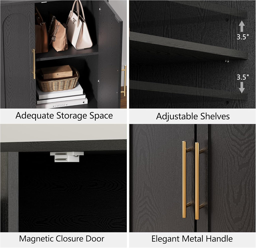 FORTUNETEC Sideboard Buffet Cabinet with Storage, Modern Accent Cabinet with Arched Doors & Shelf, 31.5" Modular Media Console, Minimalist Credenza for Living Room Kitchen Dining Room Entryway, Black