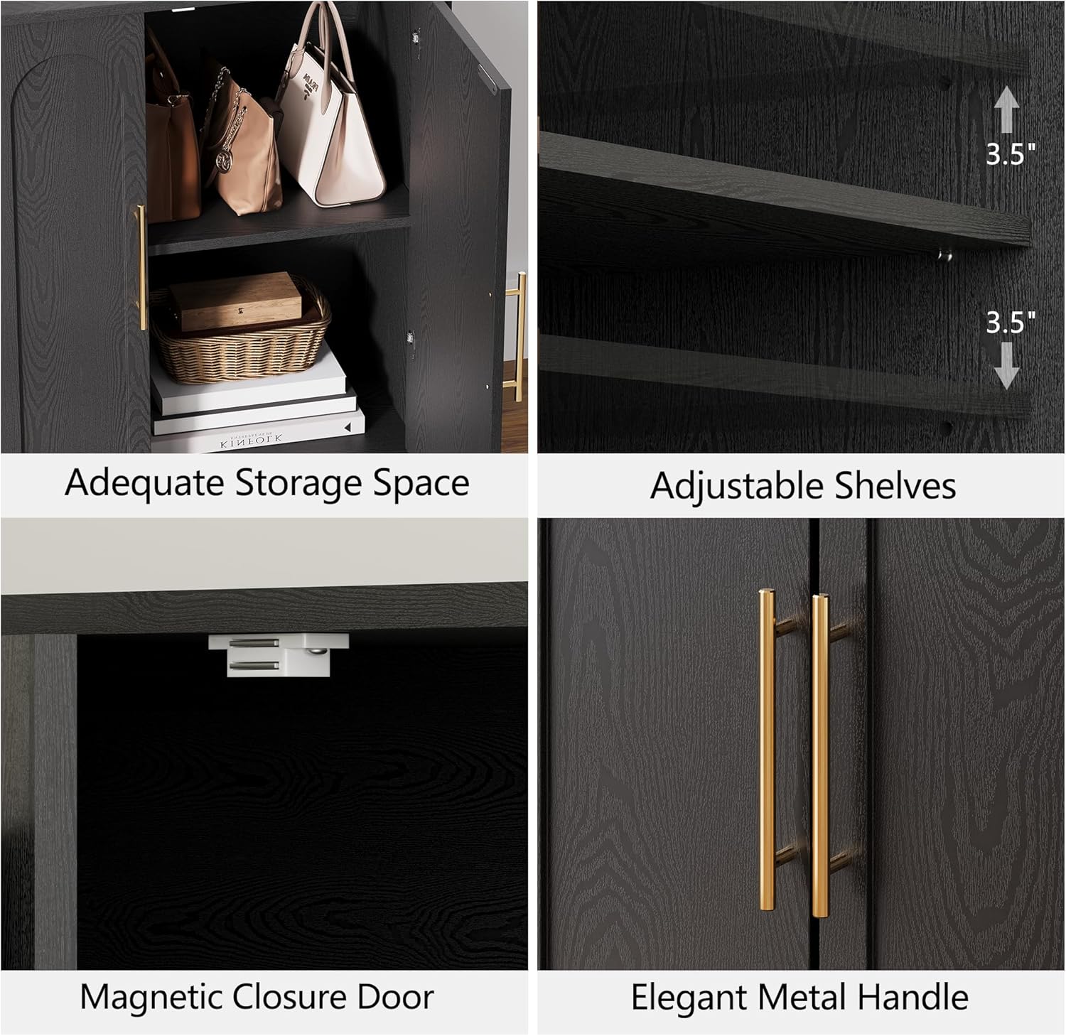 FORTUNETEC Sideboard Buffet Cabinet with Storage, Modern Accent Cabinet with Arched Doors & Shelf, 31.5" Modular Media Console, Minimalist Credenza for Living Room Kitchen Dining Room Entryway, Black