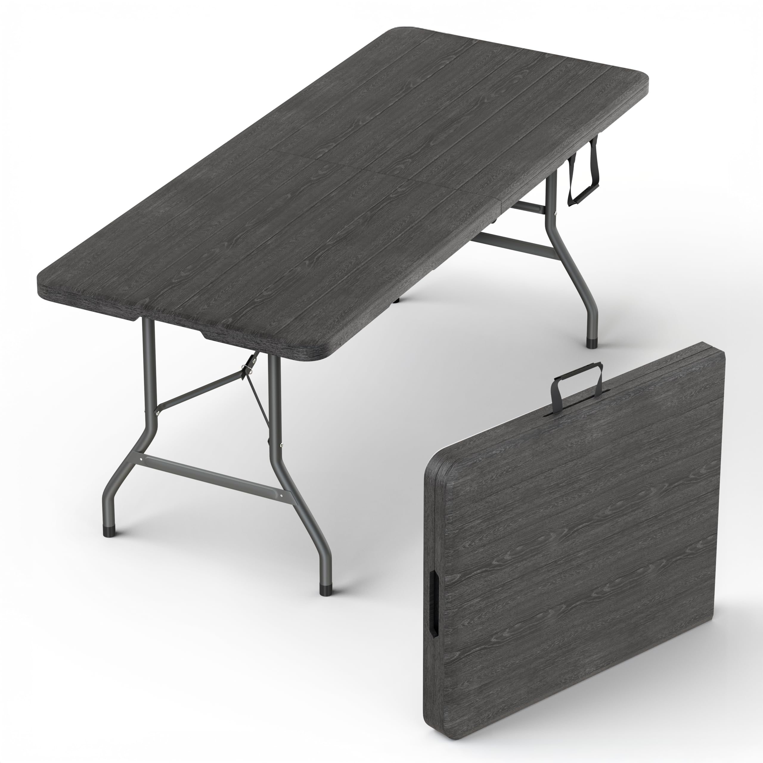4 Feet Foldable Table Adjustable Height with Built in Handle, Steel Legs | 4FT Heavy Duty Portable | Perfect for Party Dining Wedding Events Picnic Indoor Outdoor Camping Utility Folding - 4 Foot