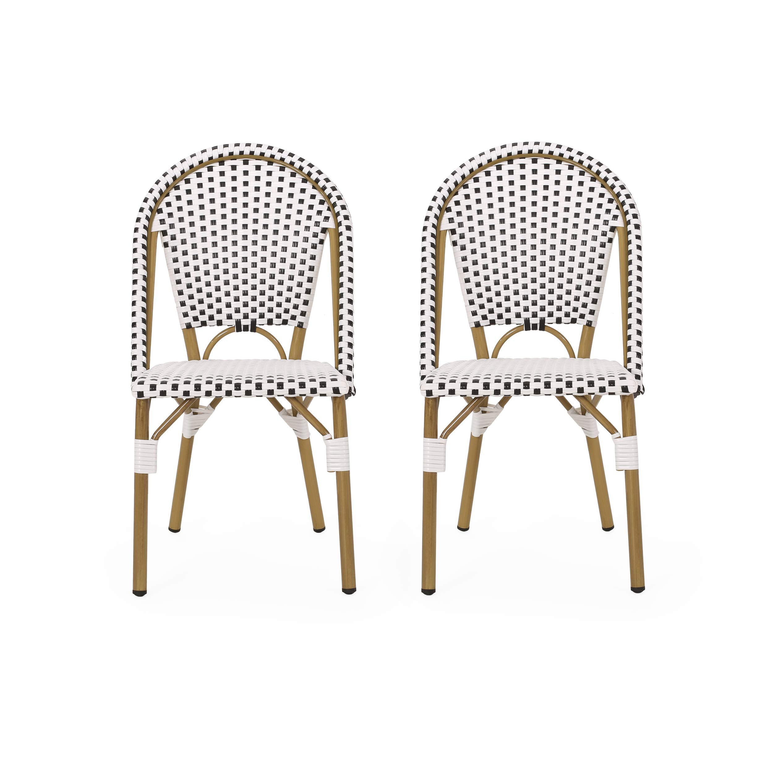 Christopher Knight Home Philomena Outdoor French Bistro Chair (Set of 2), Gray + White + Bamboo Print Finish