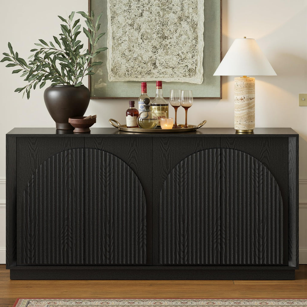 win2win Fluted Sideboard Buffet Cabinet with Storage, 65" Mid Century Modern Accent Cabinet with Double-Layered Arch Doors,Wood Media TV Console Table Credenza for Living Room Hallway Entryway,Walnut