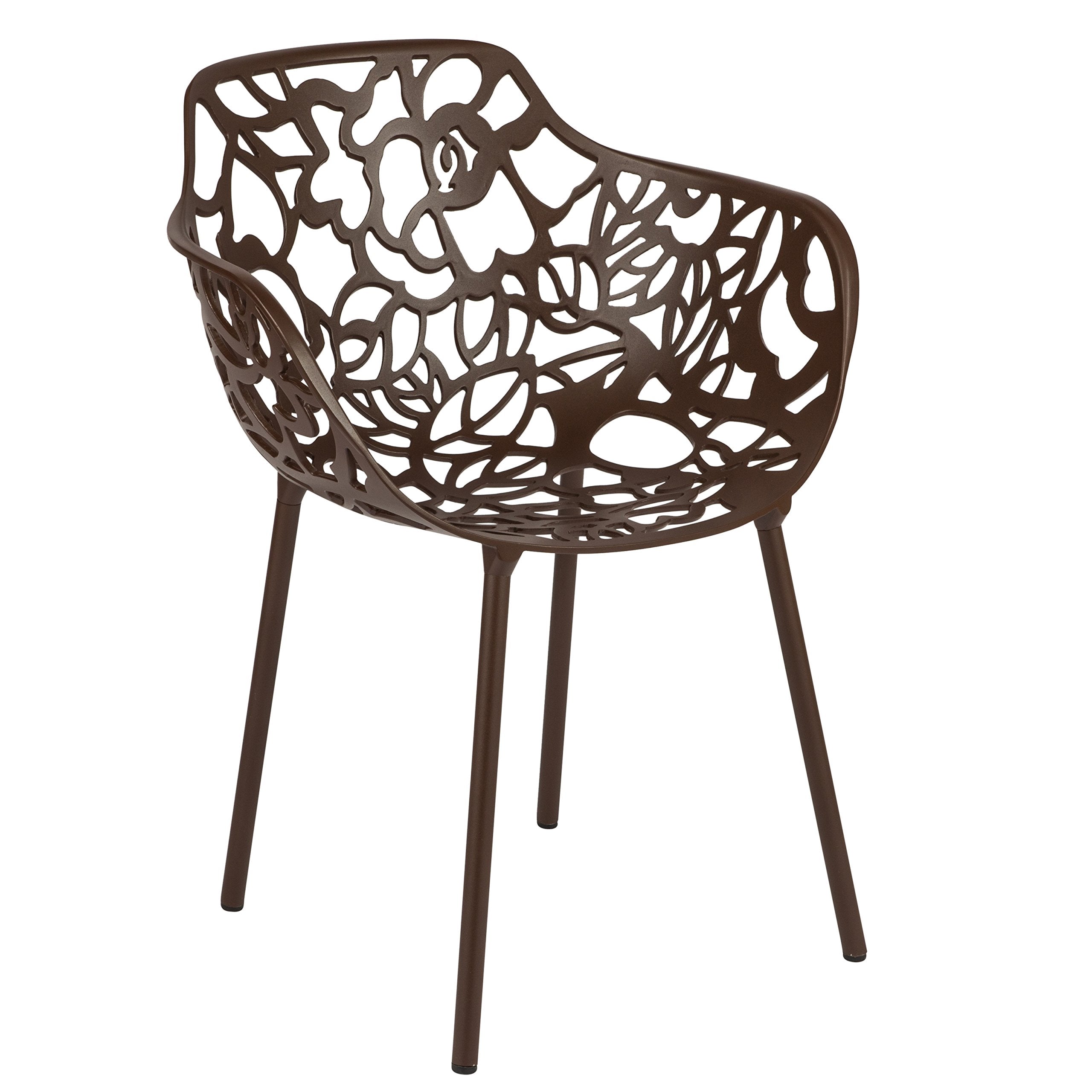 LeisureMod Forest Dining Arm Chair, Aluminum Indoor and Outdoor Stackable Patio Accent Chair for Dining Room, Living Room, and Poolside Devon Collection