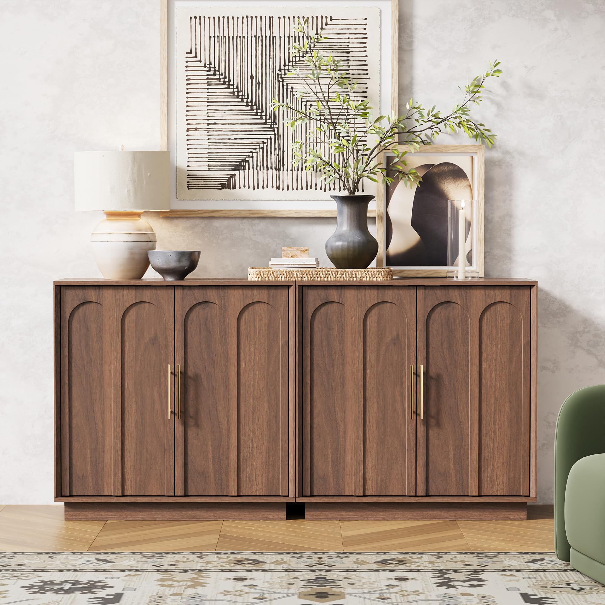 FORTUNETEC Sideboard Buffet Cabinet with Storage, Modern Accent Cabinet with Arched Doors & Shelf, 31.5" Modular Media Console, Minimalist Credenza for Living Room Kitchen Dining Room Entryway, Black