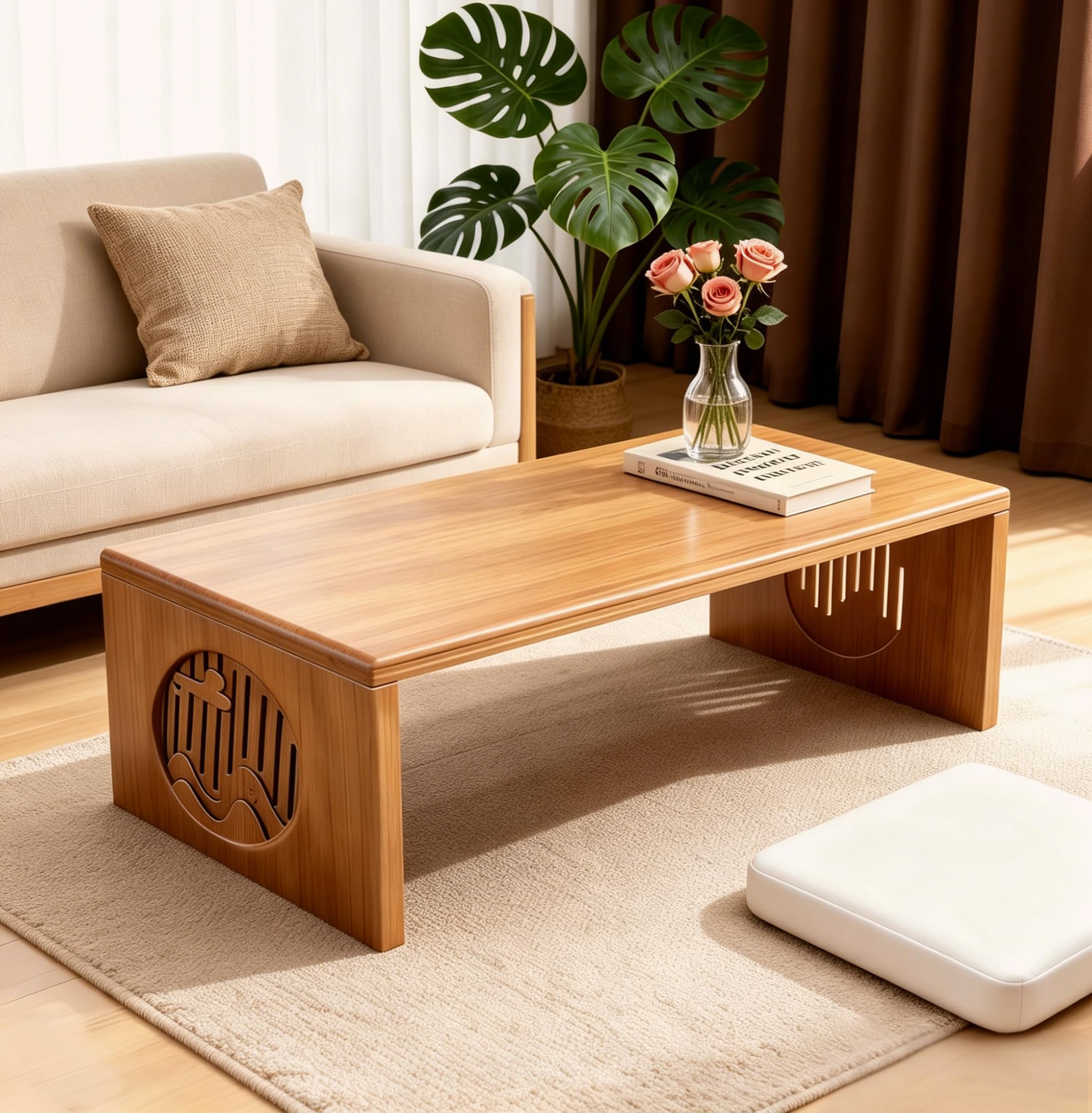 Japanese Folding Coffee Table, Low Coffee Table for Sitting on The Floor, Japanese Floor Table No Assembly Small Coffee Tables for Living Room Tatami Tea Room Dining Bedroom 31.5 Inch