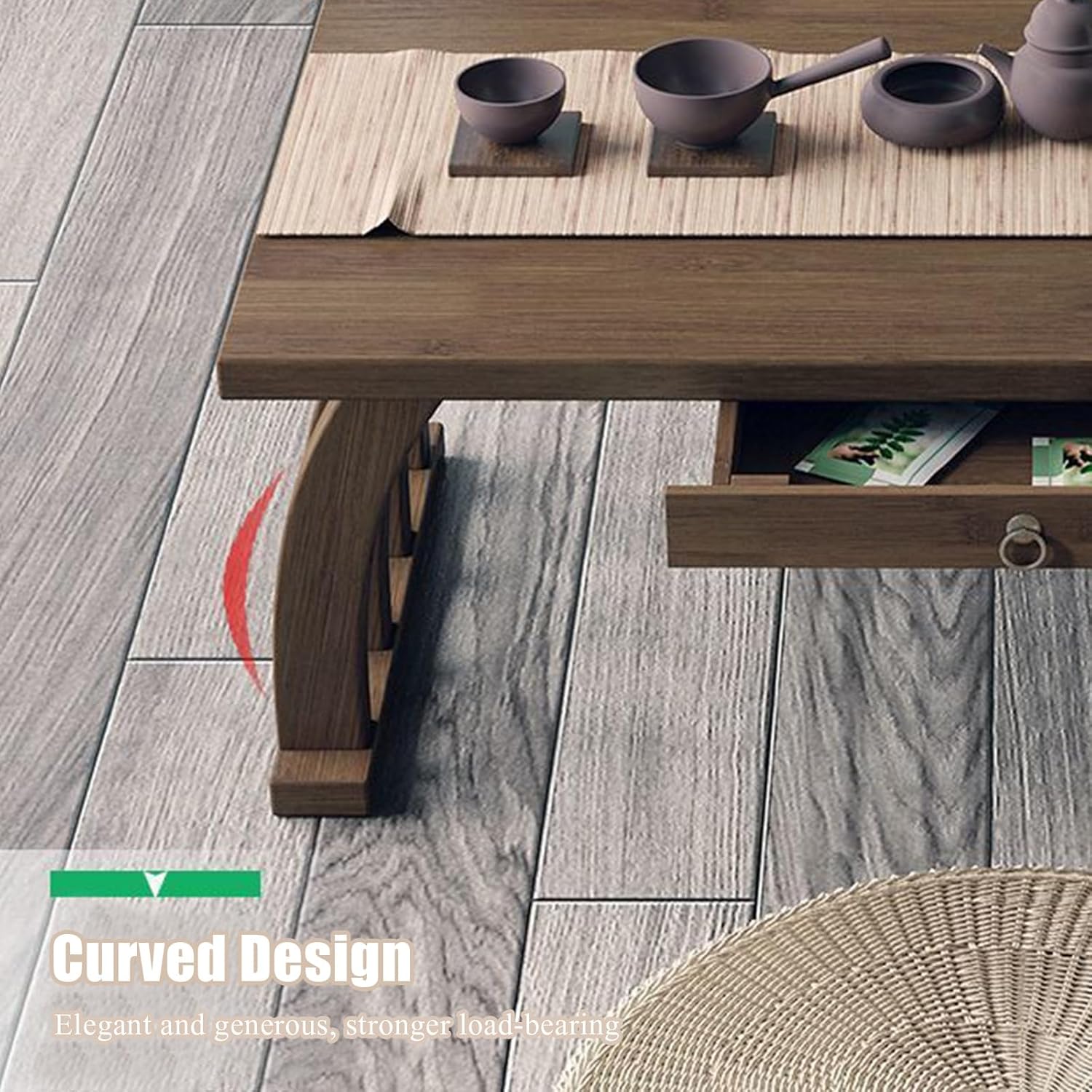 Bamboo Japanese Floor Table,Small Coffee Table & Tea Table, Altar Table for Meditation,Low Table for Sitting on The Floor,Tatami Table for Bedroom Home Living Room(60cm(23.6in), with Drawers)