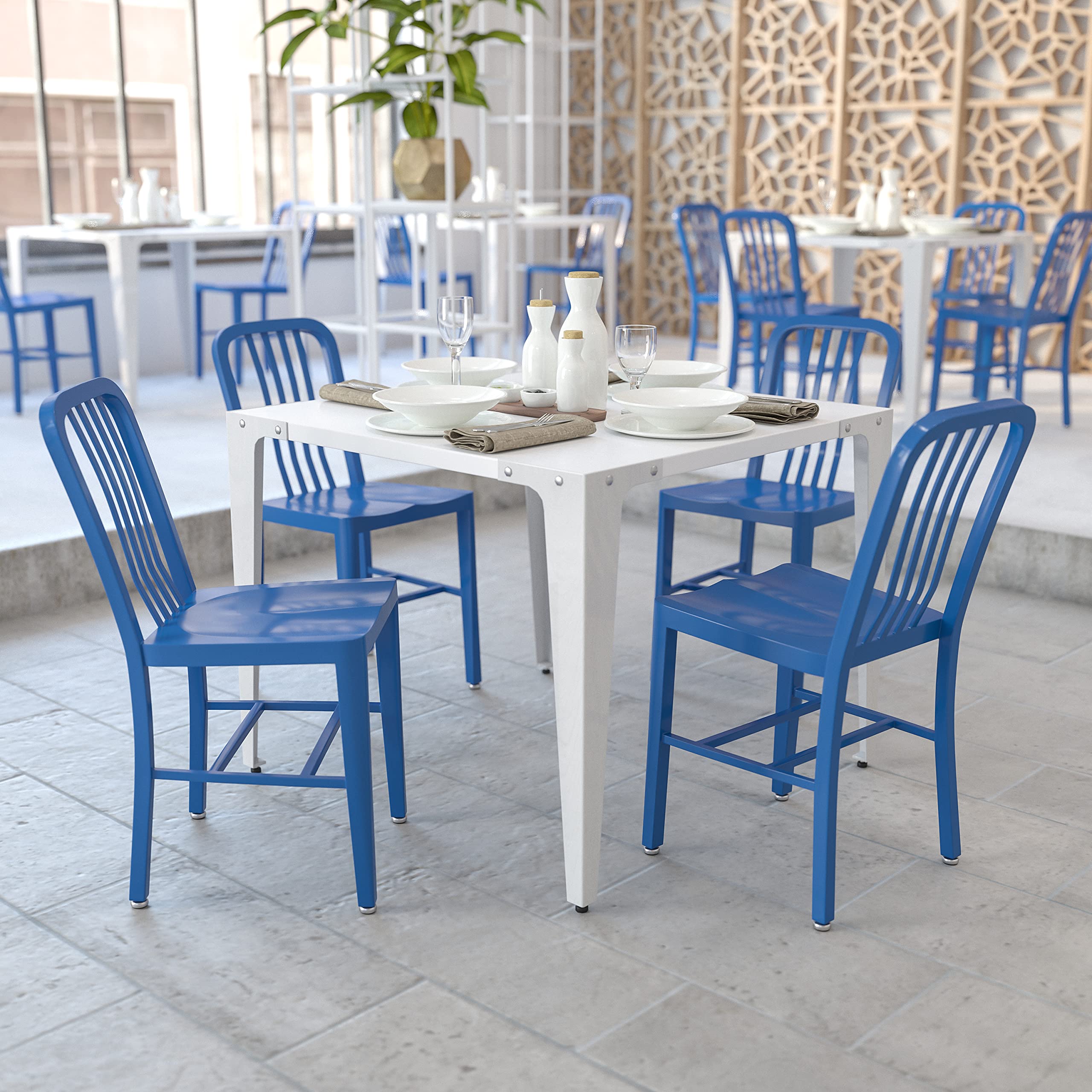 Flash Furniture Commercial Grade Silver Metal Indoor-Outdoor Chair