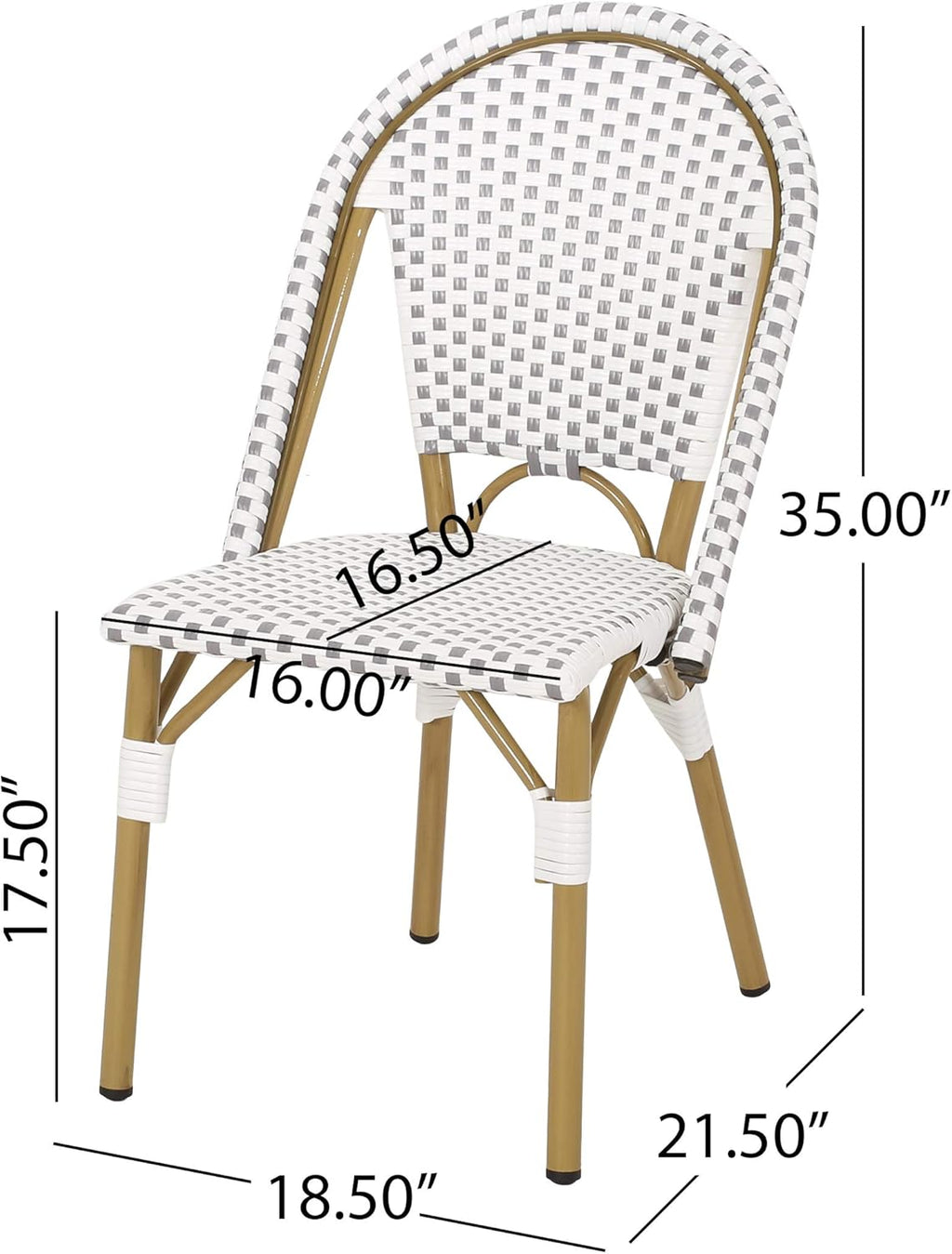 Christopher Knight Home Philomena Outdoor French Bistro Chair (Set of 2), Gray + White + Bamboo Print Finish