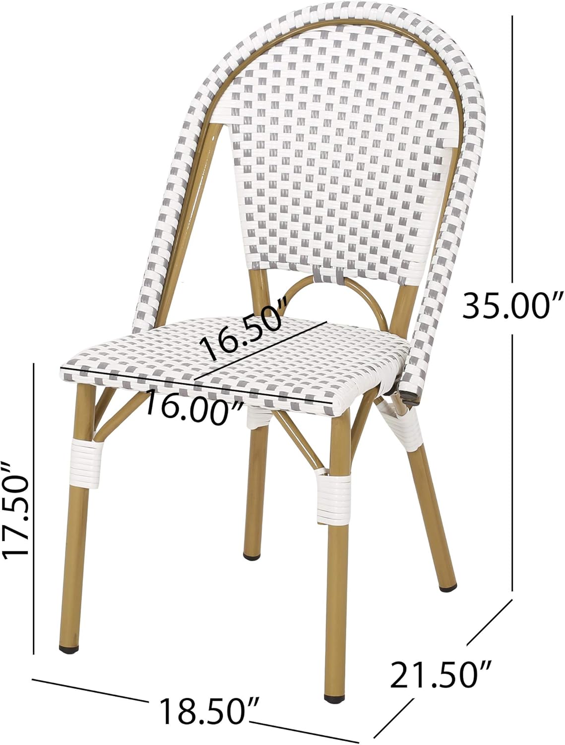 Christopher Knight Home Philomena Outdoor French Bistro Chair (Set of 2), Gray + White + Bamboo Print Finish