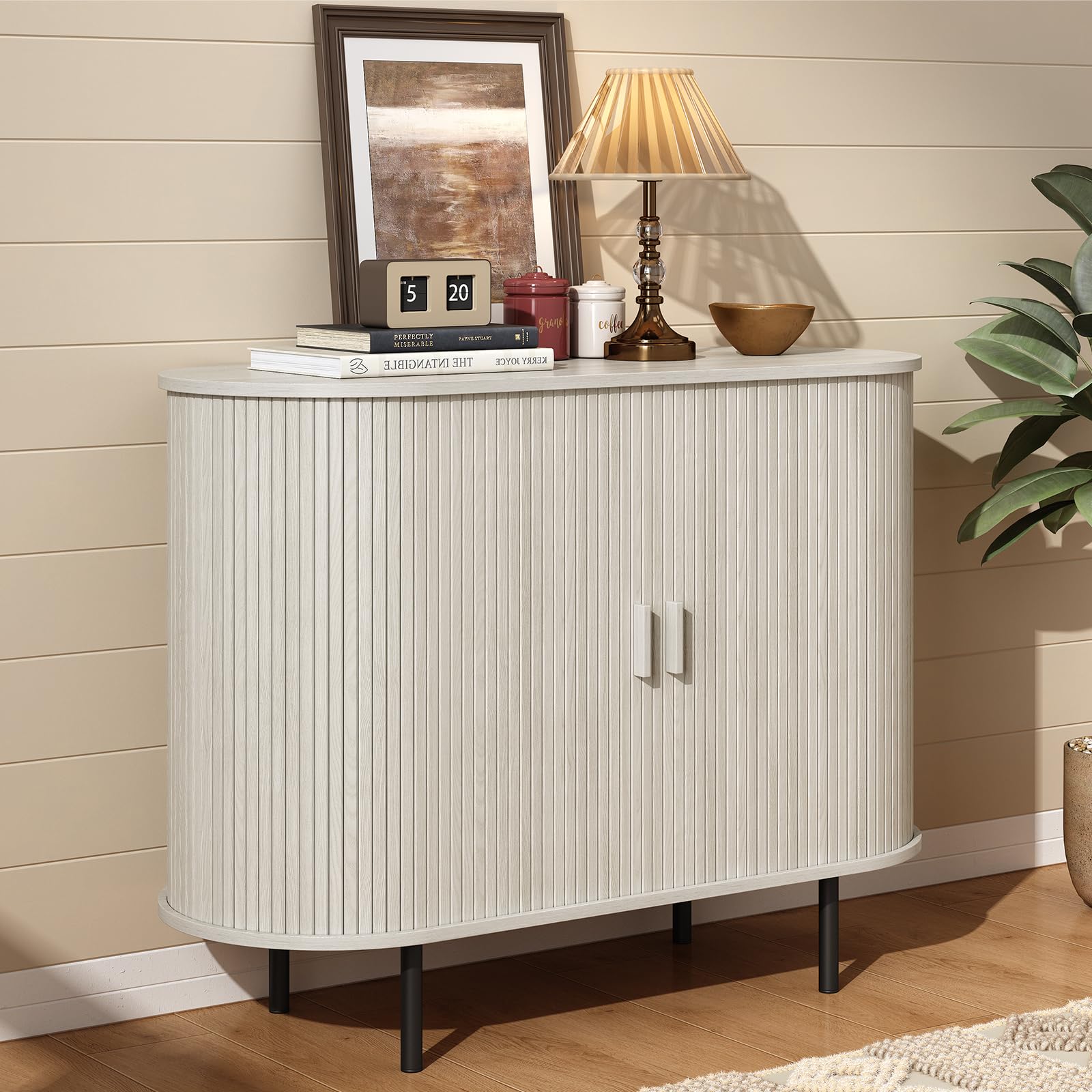 ONBRILL 40" Sideboard Buffet Cabinet with Storage, Storage Cabinet with Sliding Door & Adjustable Shelf, Modern Accent Coffee Bar Console Table for Kitchen, Entryway, Walnut